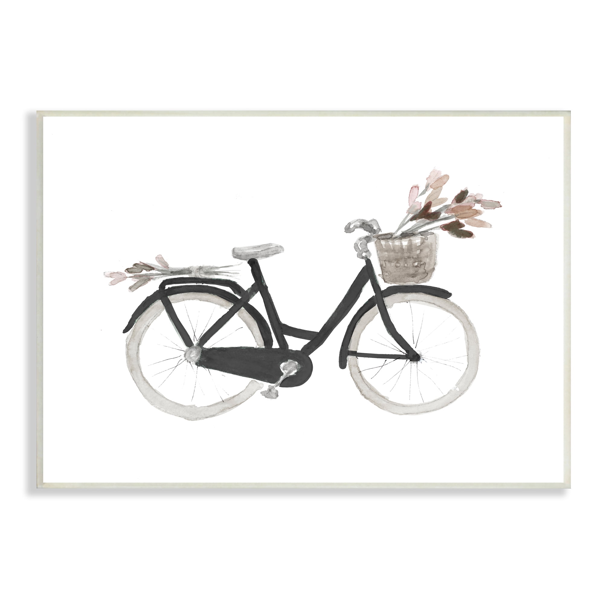 Stupell Industries Spring Floral Bicycle Basket Minimal over White Transportation Painting Unframed Art Print Wall Art, 10 x 15