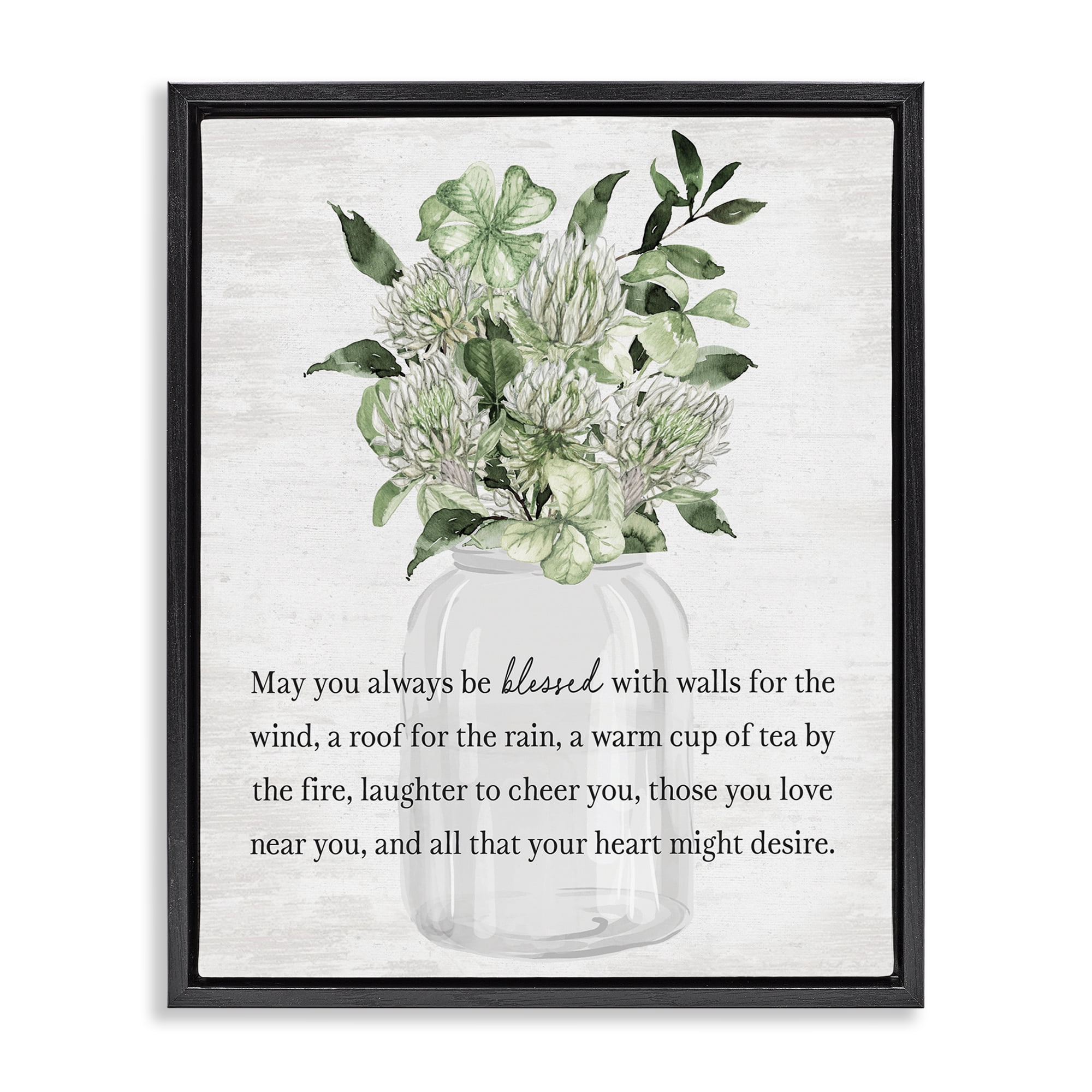 Stupell Industries Spring Floral Blessing Botanical & Floral Painting Black Floater Framed Canvas Art Print Wall Art, 17 x 21