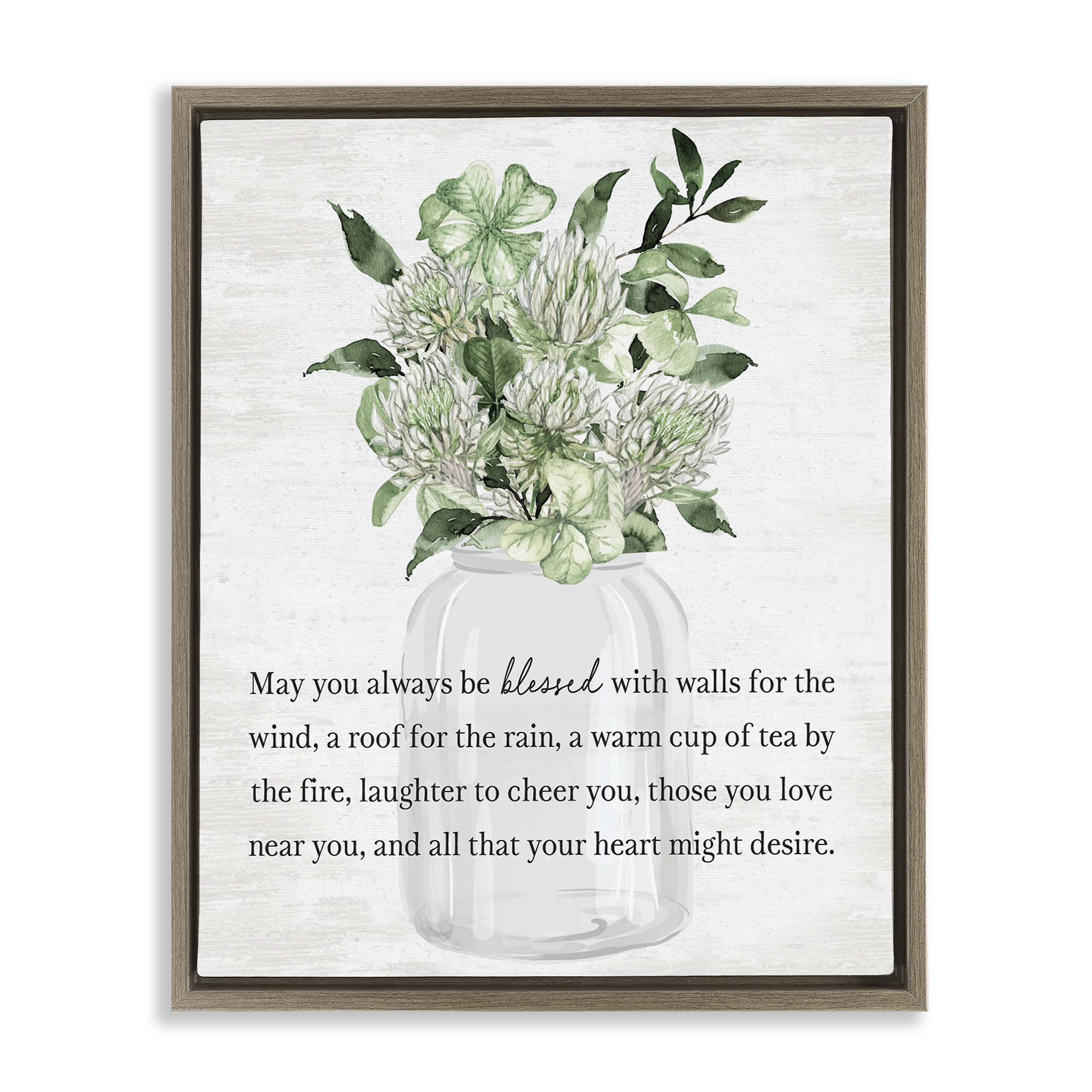 Stupell Industries Spring Floral Blessing Botanical & Floral Painting Brown Floater Framed Canvas Art Print Wall Art, 17 x 21
