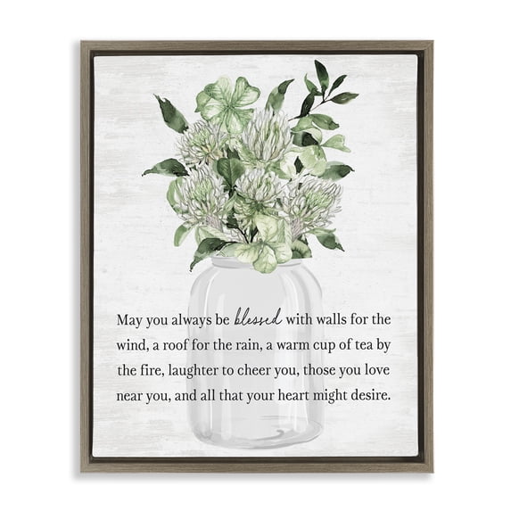 Stupell Industries Cottage Spring Floral Blessing Brown Floating Frame Canvas Art, 25 x 31, by Lettered and Lined