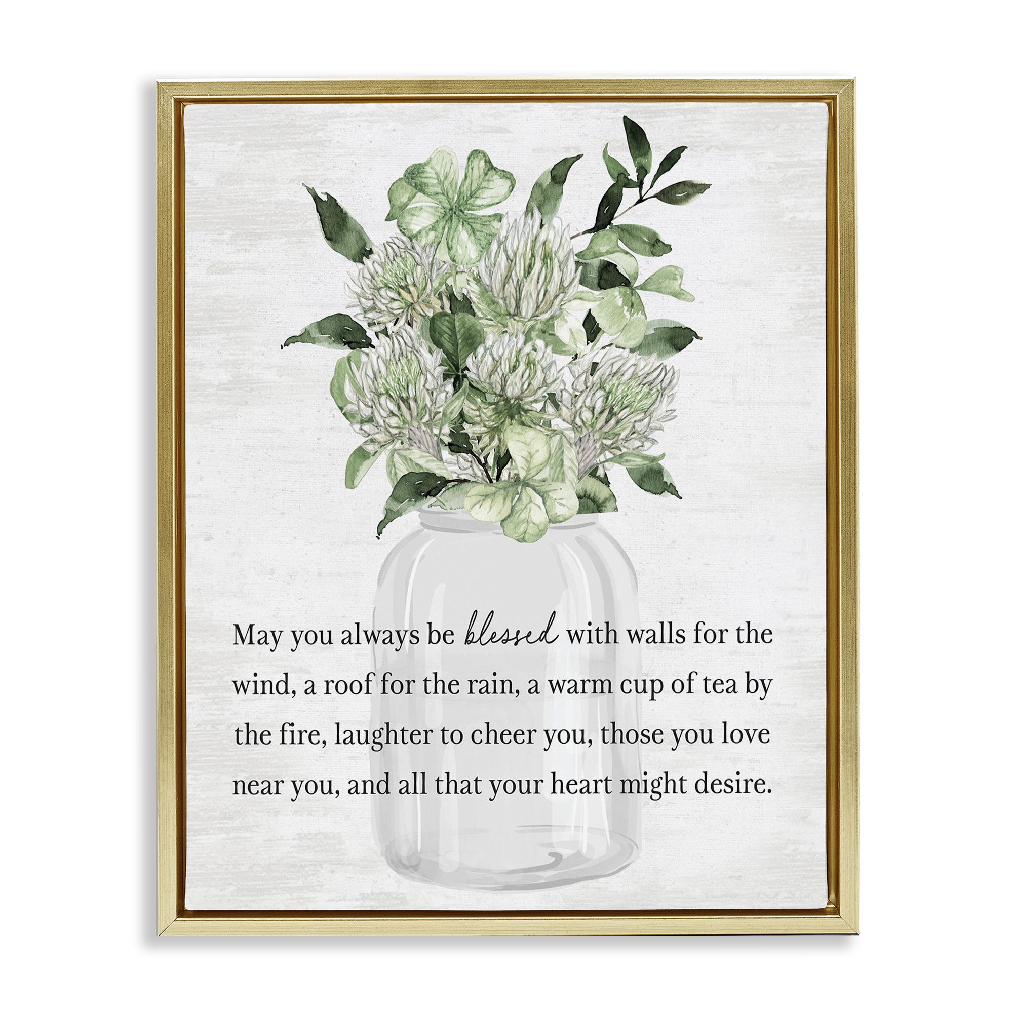 Stupell Industries Spring Floral Blessing Botanical & Floral Painting Gold Floater Framed Canvas Art Print Wall Art, 25 x 31