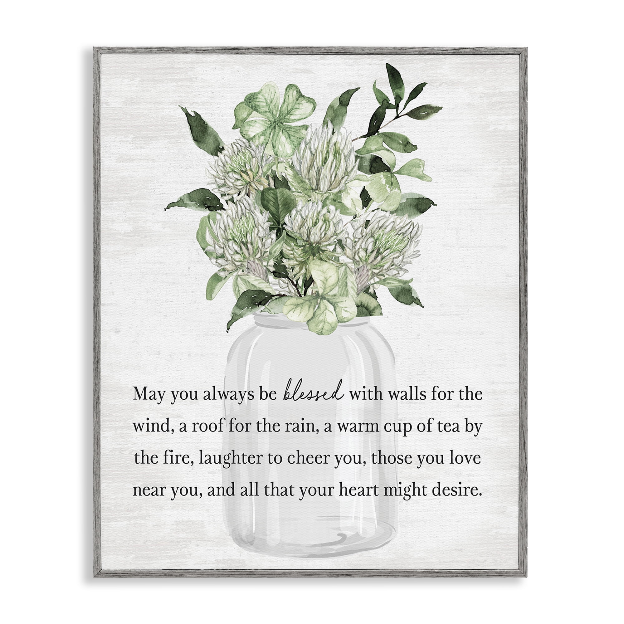 Gray Framed Floral Motivational Quote Print, 11 x 14