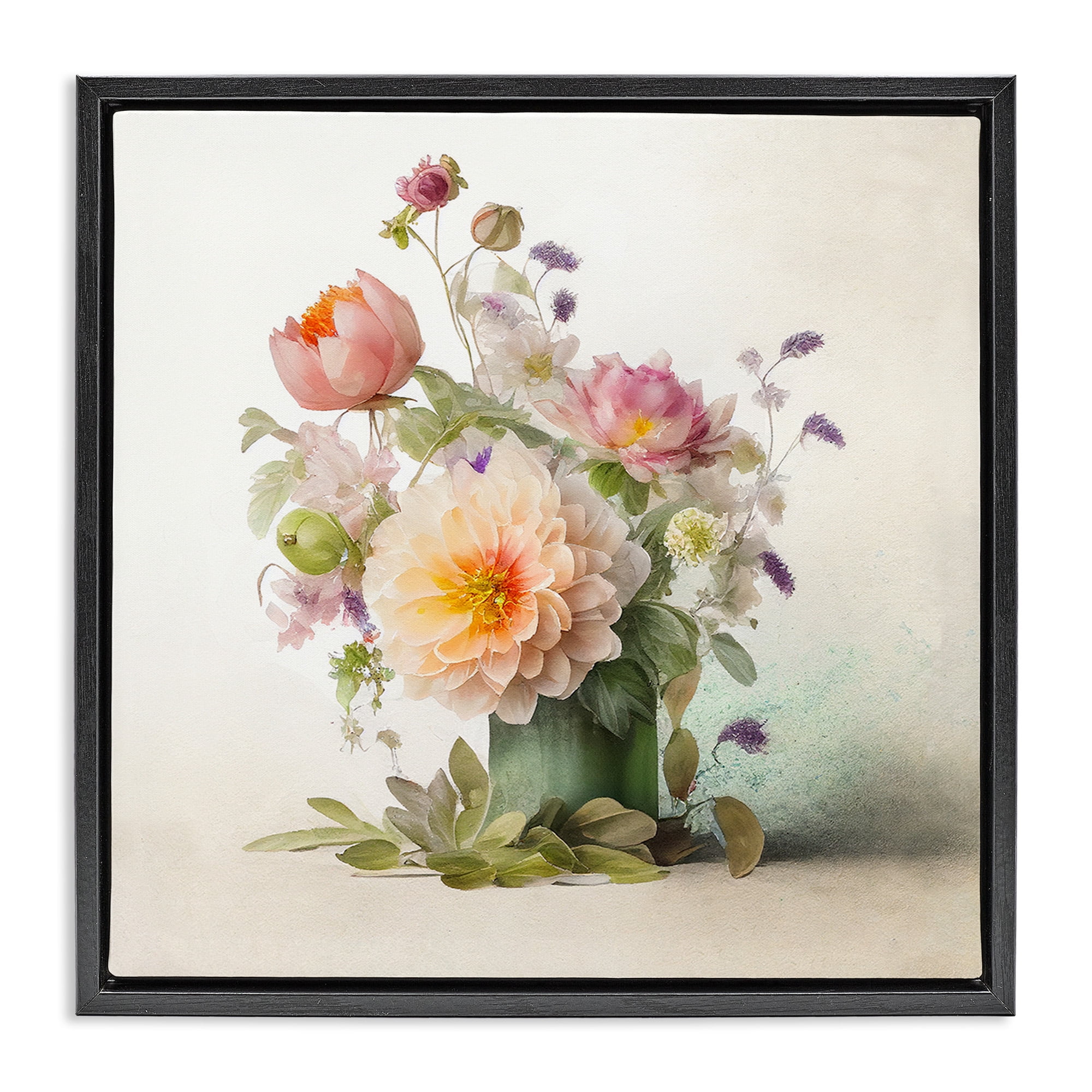Stupell Industries Spring Floral Bouquet Botanical & Floral Painting Black Floater Framed Canvas Art Print Wall Art, 25 x 25