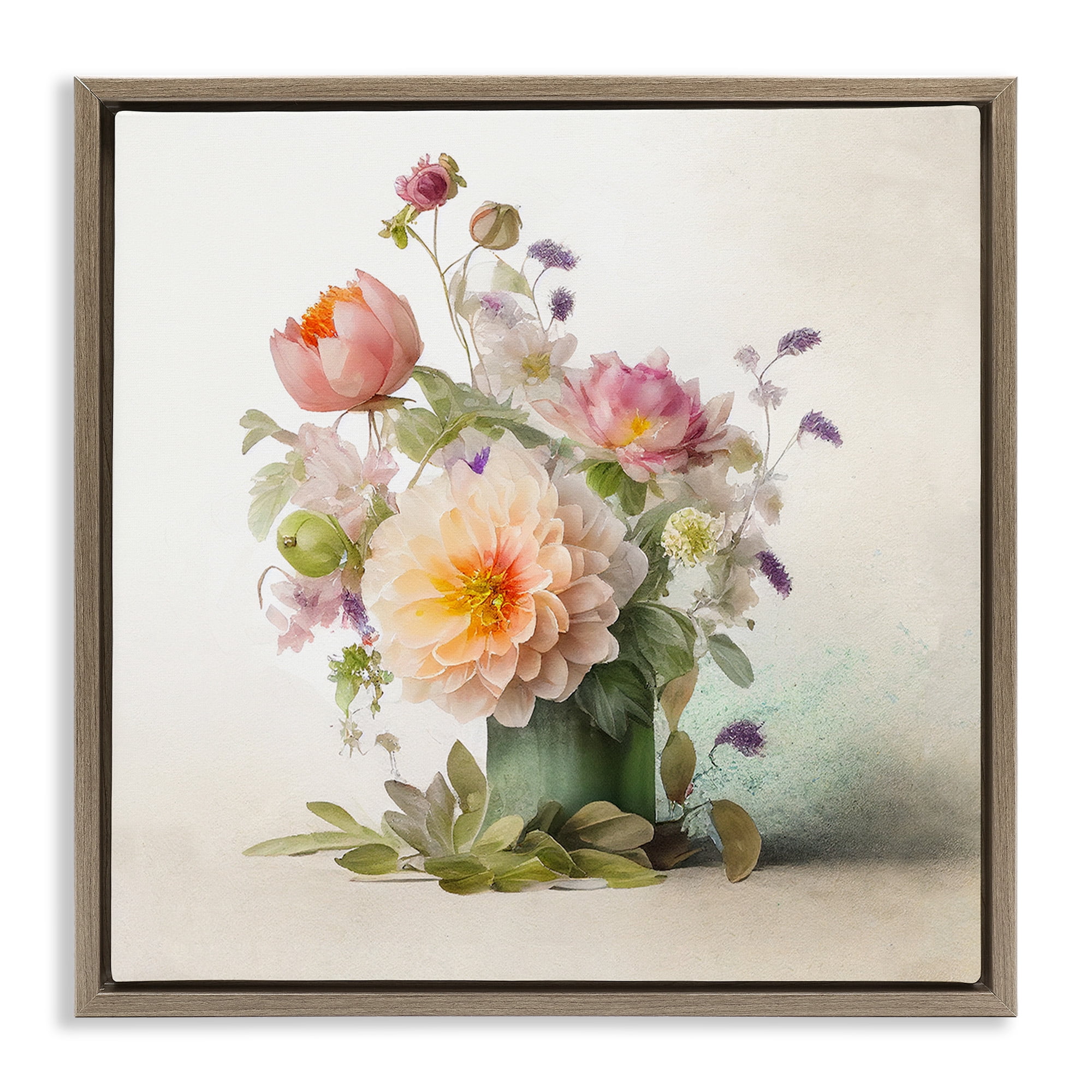 Stupell Industries Spring Floral Bouquet Botanical & Floral Painting Brown Floater Framed Canvas Art Print Wall Art, 18 x 18