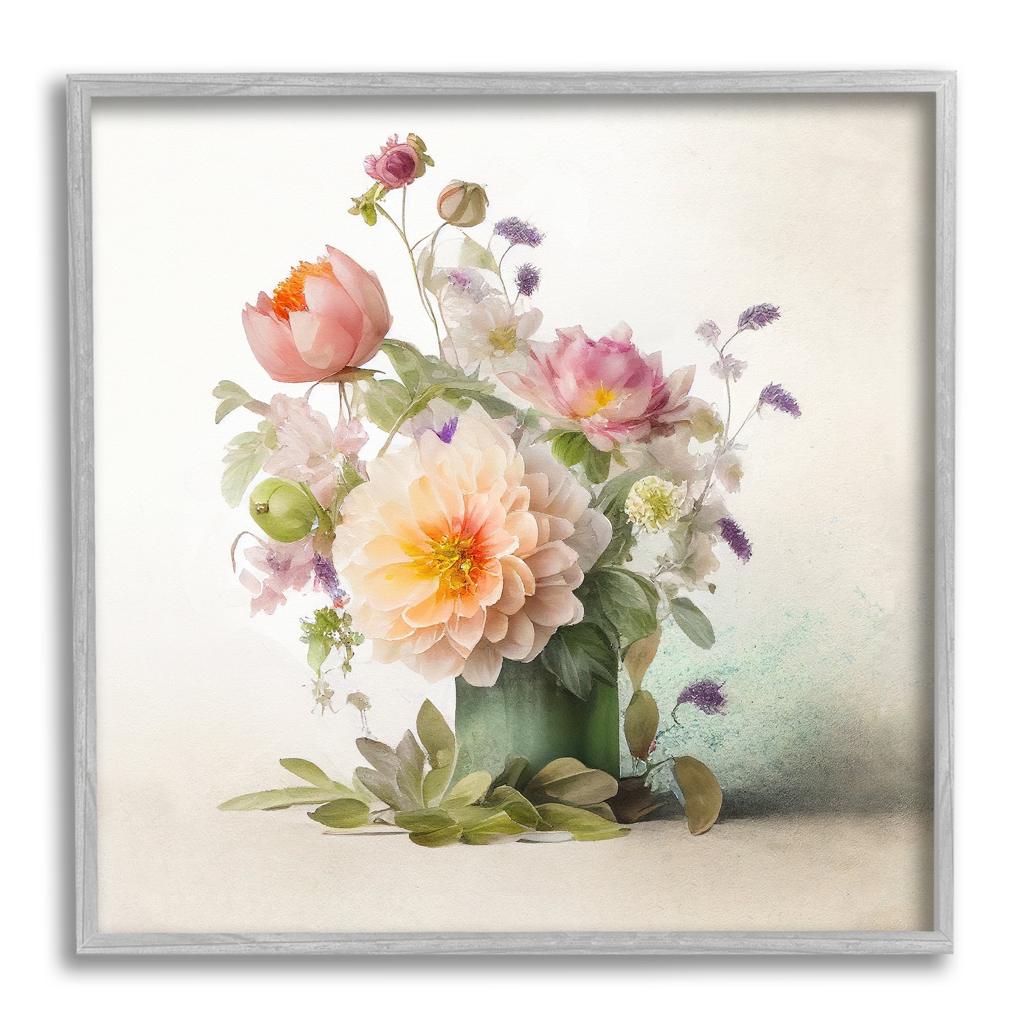 Stupell Industries Spring Floral Bouquet Botanical & Floral Painting Gray Framed Art Print Wall Art, 17 x 17