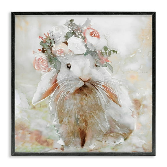 Stupell Industries Spring Floral Bunny Animals & Insects Painting Black Framed Art Print Wall Art, 12 x 12