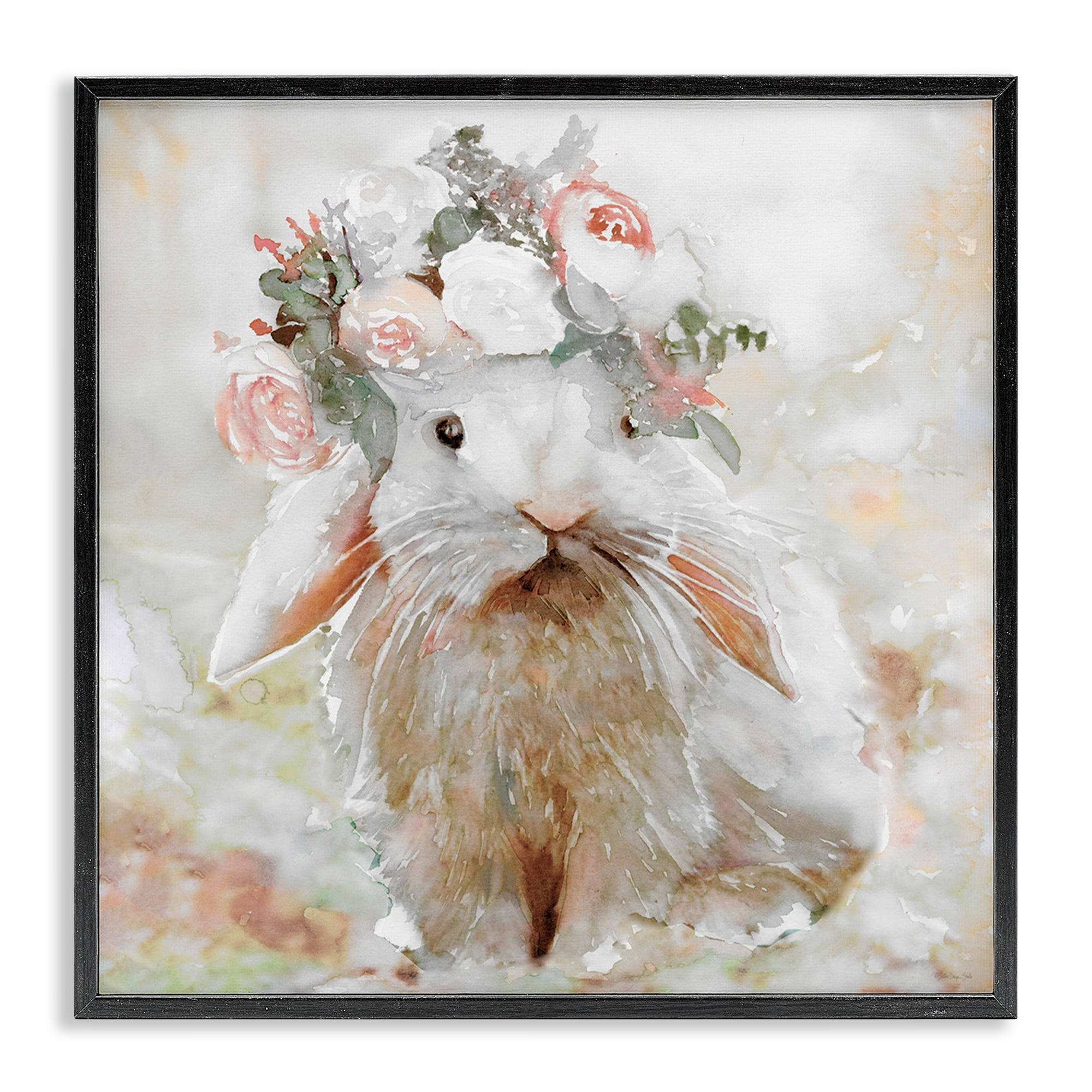 Stupell Industries Spring Floral Bunny Animals & Insects Painting Black Framed Art Print Wall Art, 24 x 24