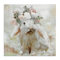 Stupell Industries Spring Floral Bunny Animals & Insects Painting Gallery Wrapped Canvas Art Print Wall Art, 17 x 17