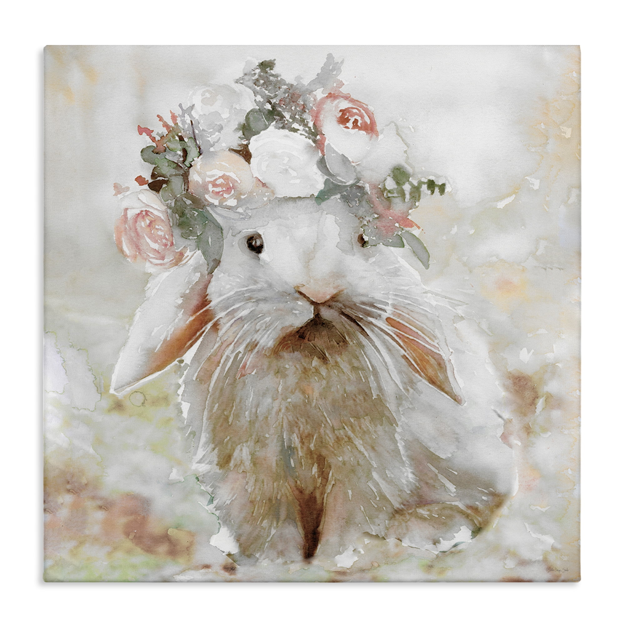 Stupell Industries Spring Floral Bunny Animals & Insects Painting Gallery Wrapped Canvas Art Print Wall Art, 30 x 30