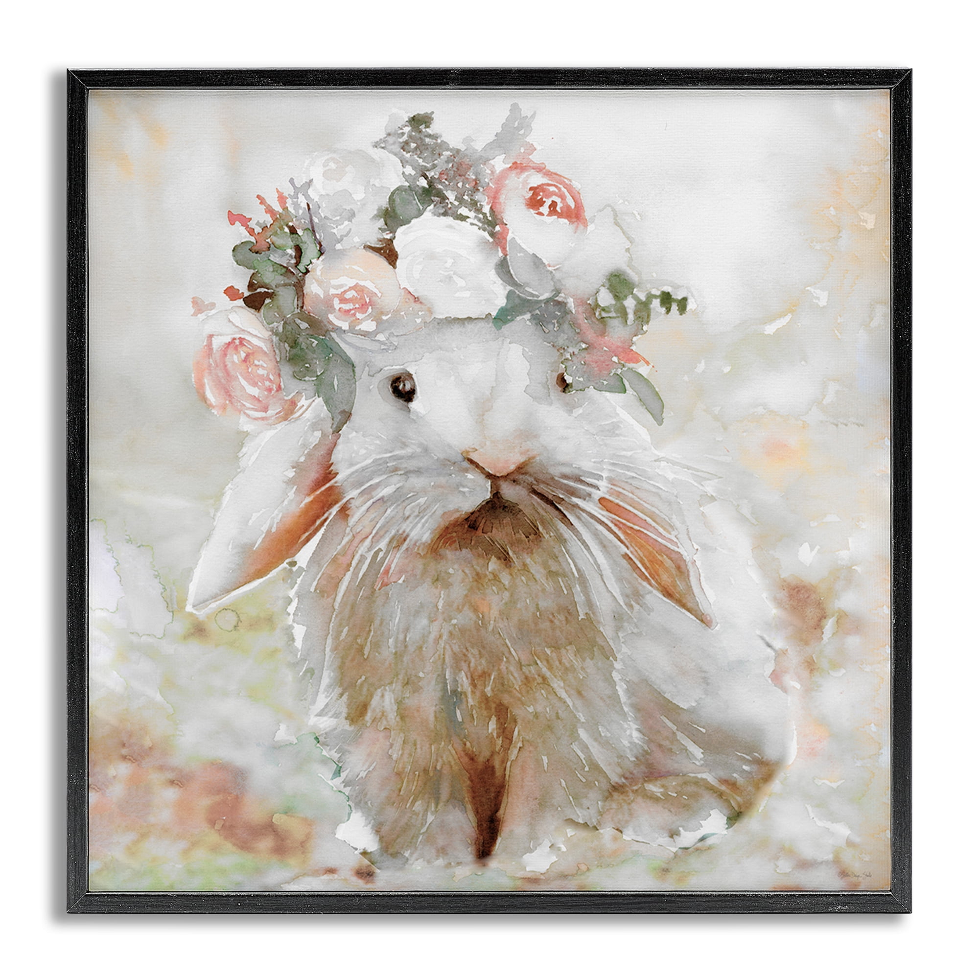 Stupell Industries Spring Floral Bunny Animals & Insects Painting Gray Framed Art Print Wall Art, 12 x 12