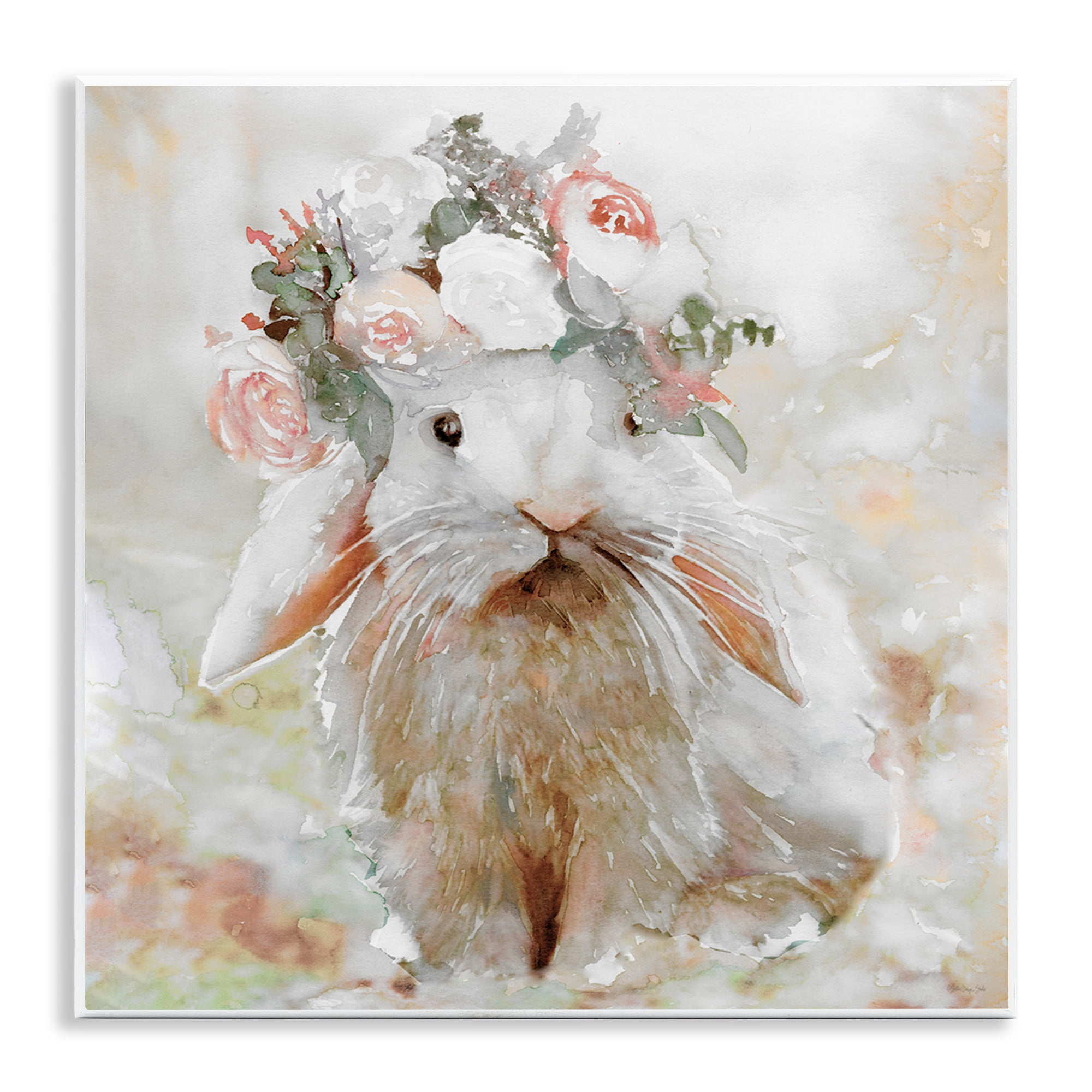 Stupell Industries Spring Floral Bunny Animals & Insects Painting Unframed Art Print Wall Art, 12 x 12