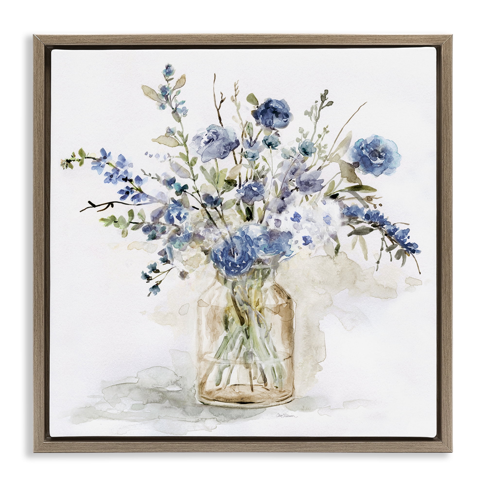 Stupell Industries Spring Floral Dollops Brown Framed Floater Canvas Wall Art, design by Carol Robinson