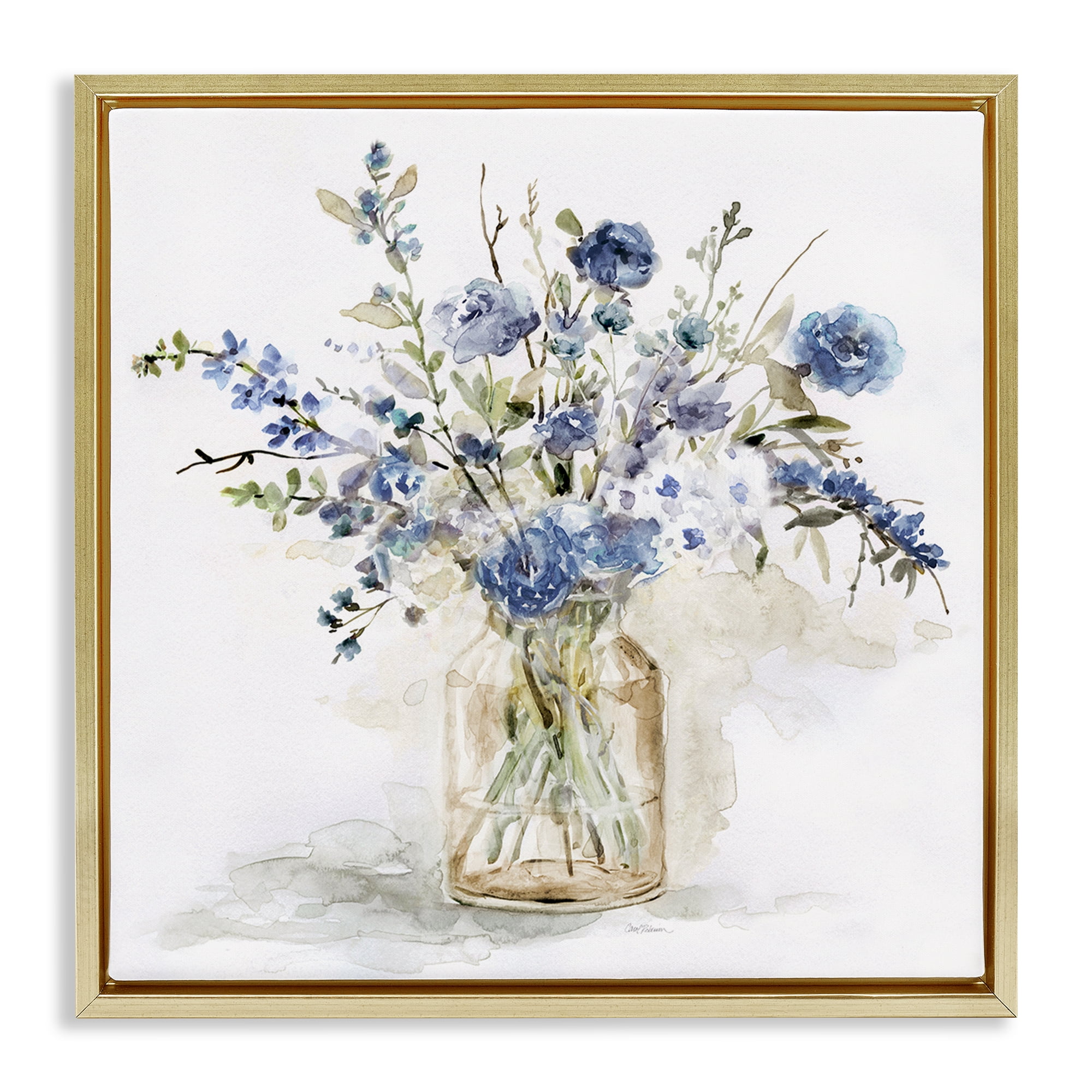 Stupell Industries Spring Floral Dollops Gold Framed Floater Canvas Wall Art, design by Carol Robinson