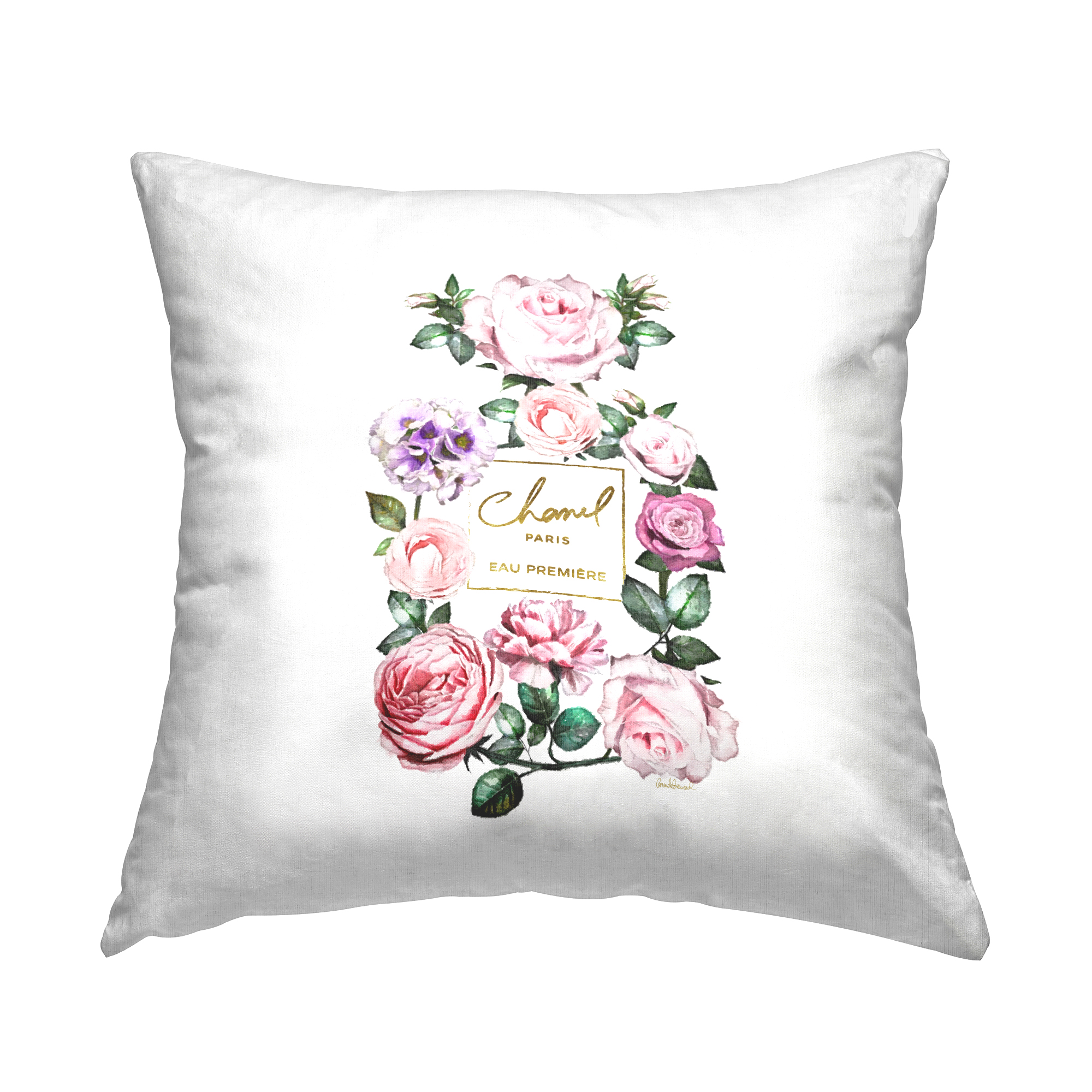 Stupell Industries Spring Floral Garden Designer Fragrance Bottle Design by Amanda Greenwood Throw Pillow
