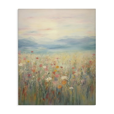 Stupell Industries Spring Floral Mountain Meadow Landscape & Nature Painting Wrapped Canvas Art Print Wall Art, 16 x 20