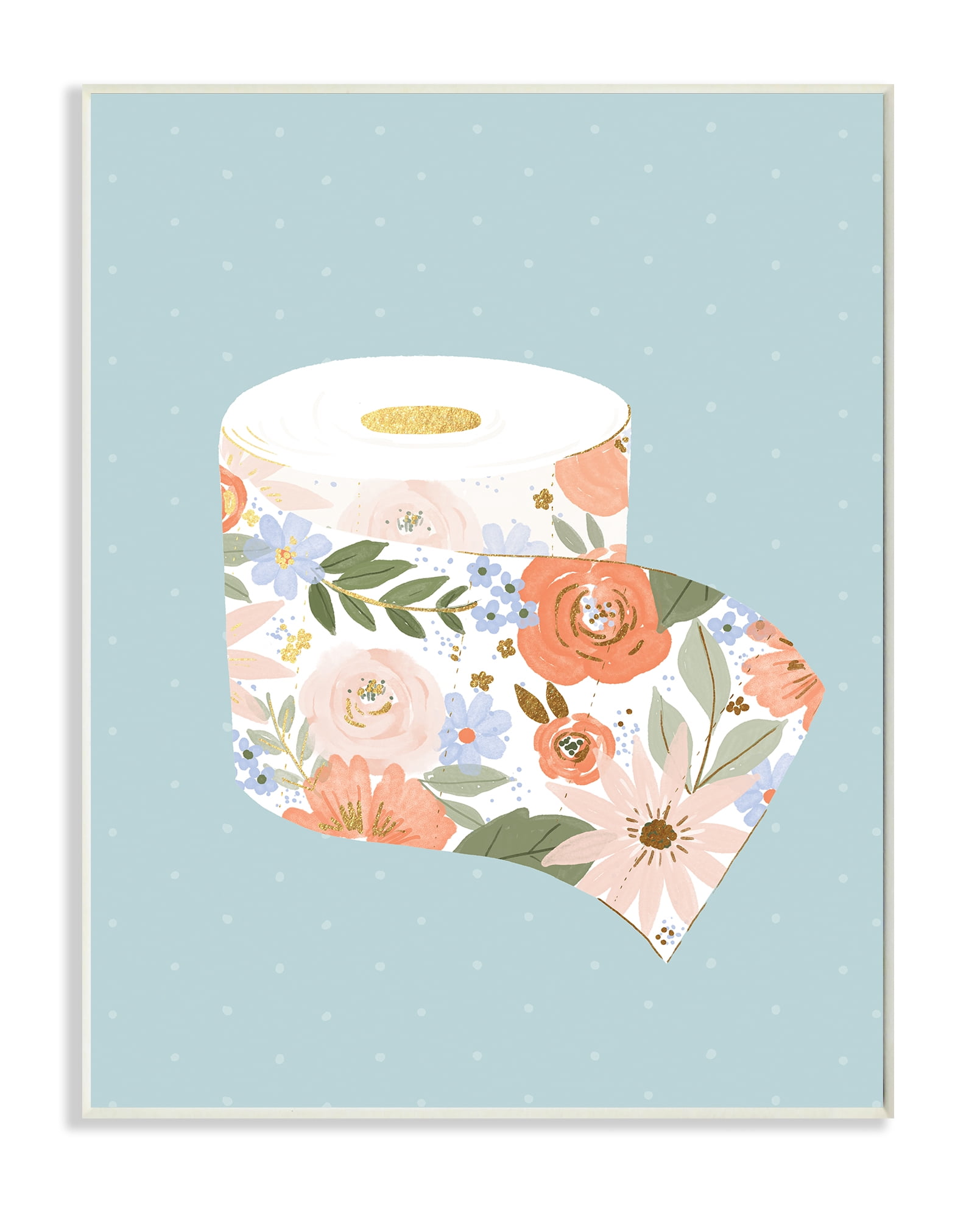 Stupell Industries Spring Floral Print Toilet Paper over Blue Wall Plaque, 13 x 19, Design by Loni Harris