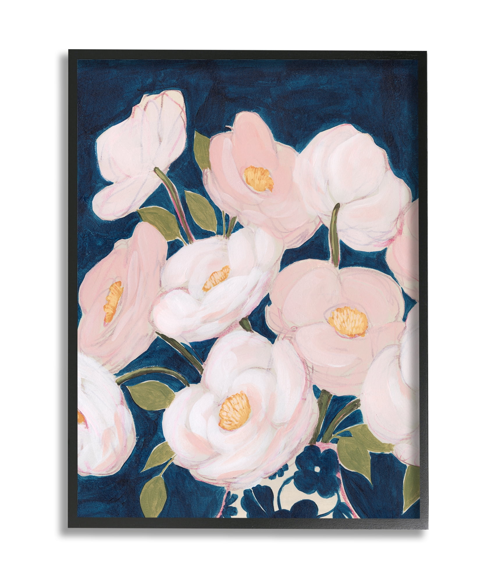 Stupell Industries Spring Florals Pink Petals Over Deep Blue Black Framed, 24 x 30, Design by Grace Popp