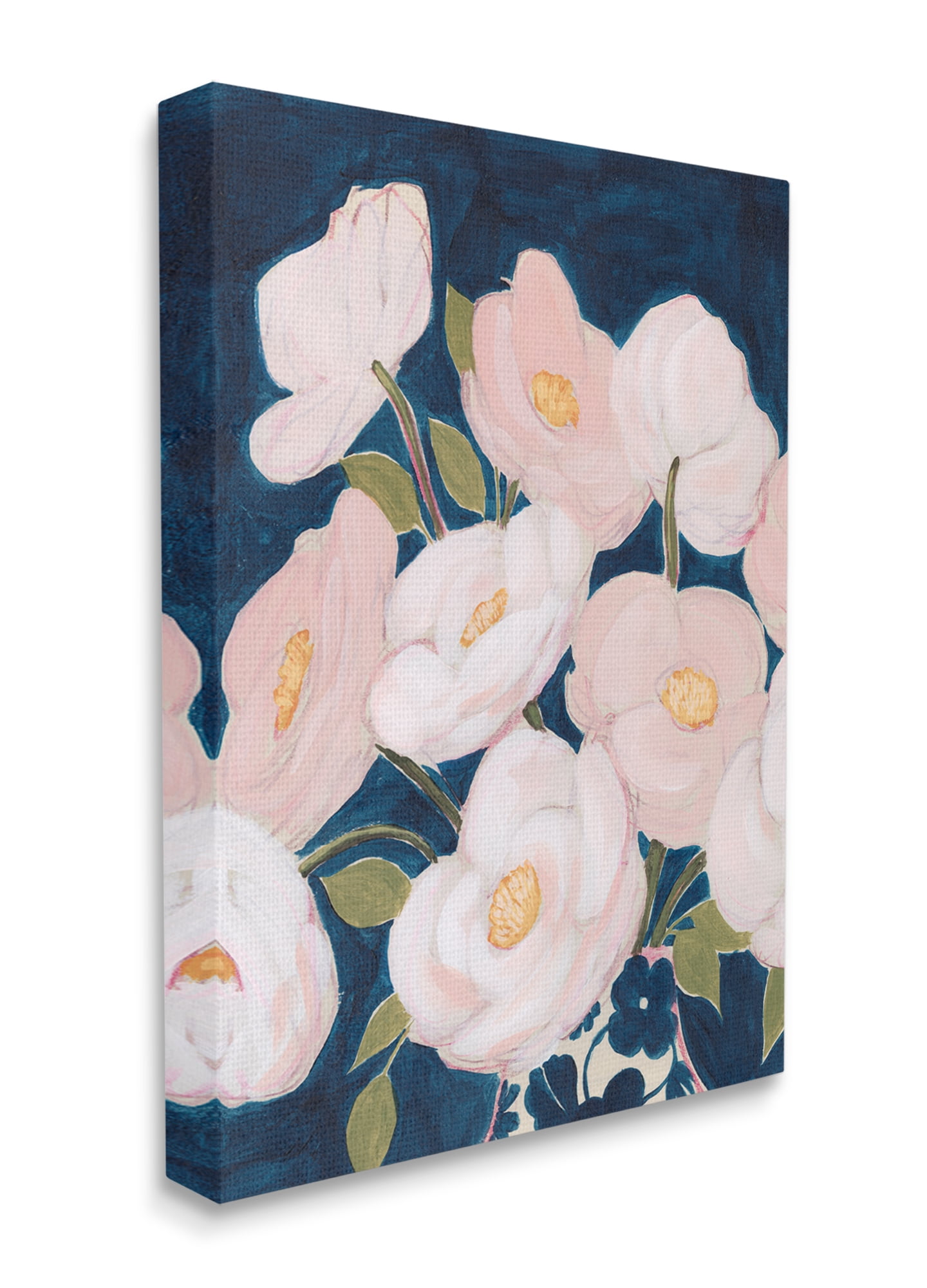 Stupell Industries Spring Florals Pink Petals Over Deep Blue Canvas Wall Art, 30 x 40, Design by Grace Popp
