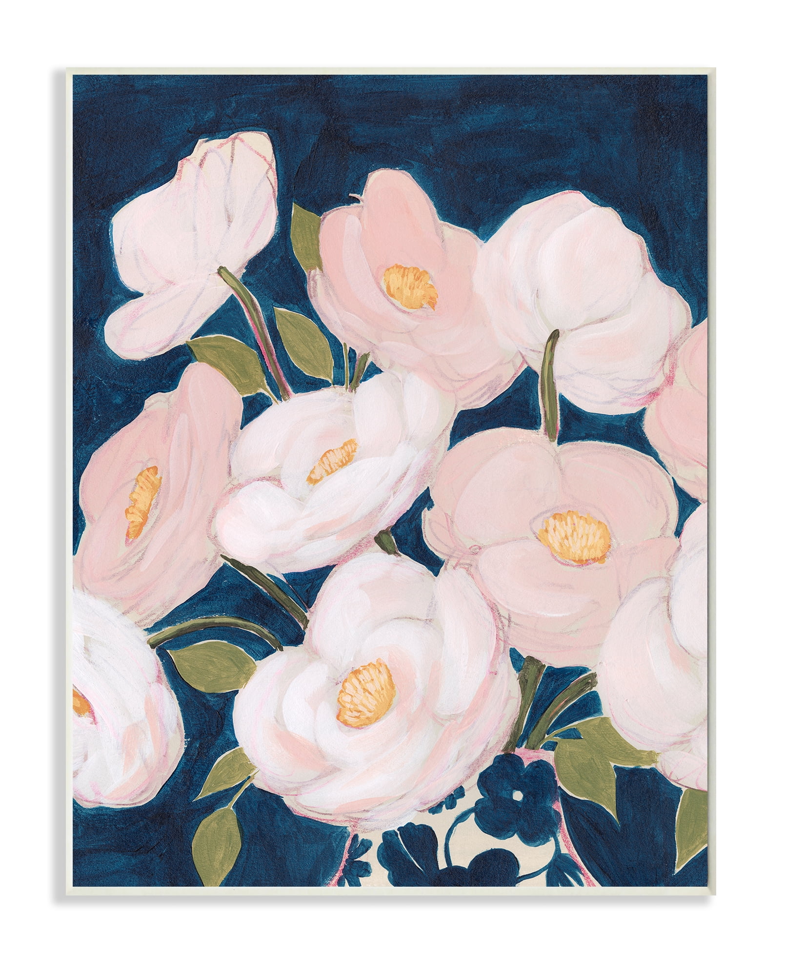 Stupell Industries Spring Florals Pink Petals Over Deep Blue Wall Plaque, 13 x 19, Design by Grace Popp