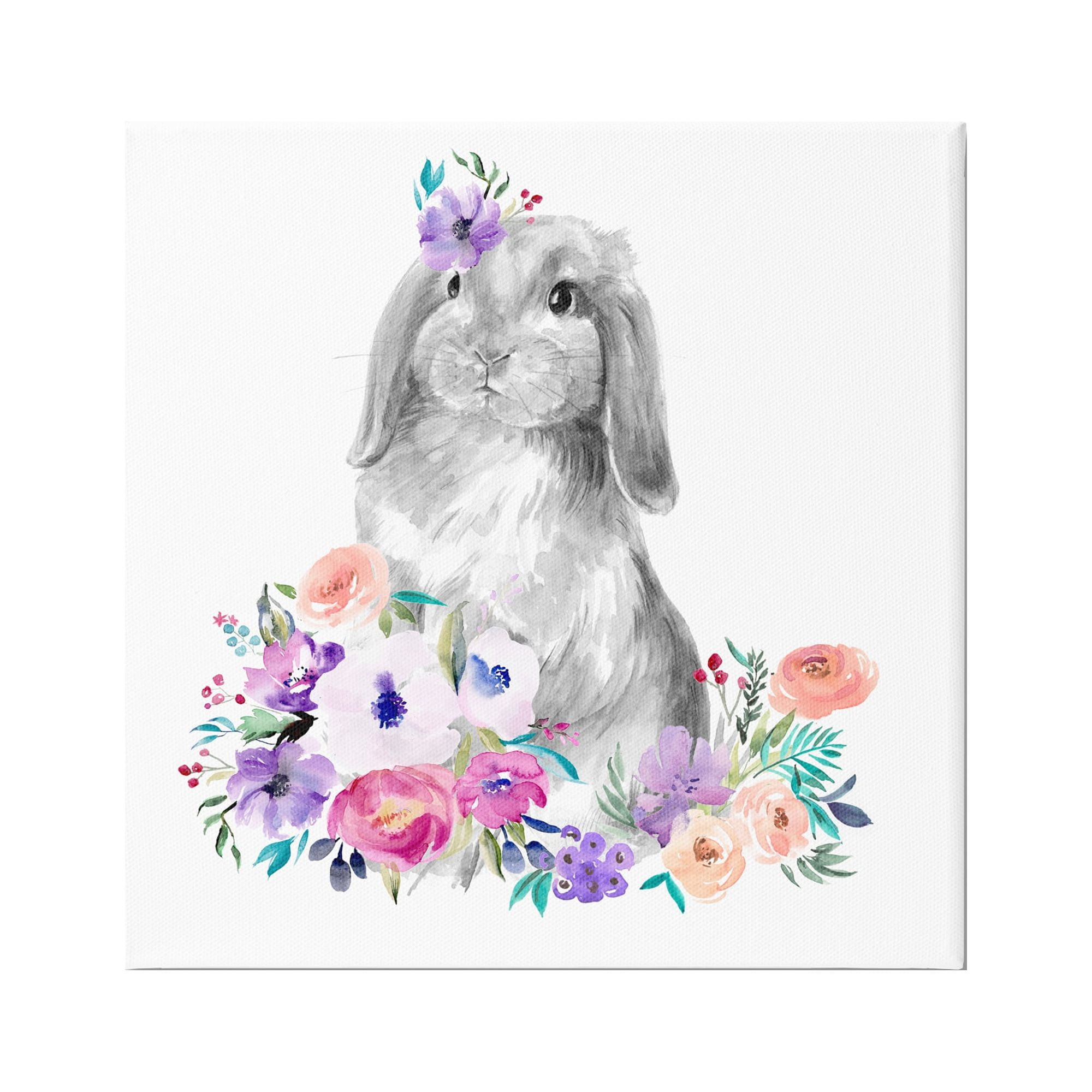 Stupell Industries Spring Florals Rabbit Animals & Insects Painting Gallery Wrapped Canvas Print Wall Art, 30 x 30