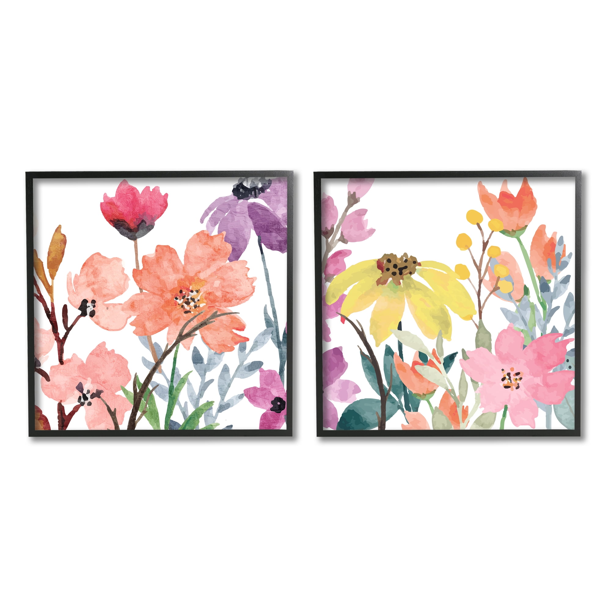 Stupell Industries Spring Florals on White Botanical & Floral Painting Black Framed Art Print Wall Art, 12 x 12