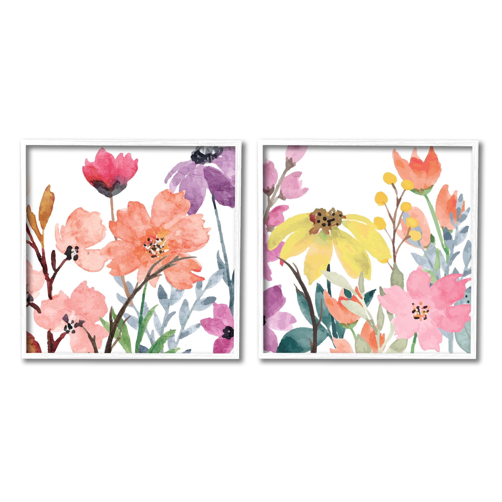 Stupell Industries Spring Florals on White Botanical & Floral Painting White Framed Art Print Wall Art, 12 x 12