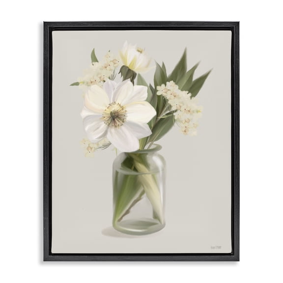 Stupell Industries Spring Flower Bundle Vase Floral Painting Black Floater Framed Canvas Art Print Wall Art, 17 x 21