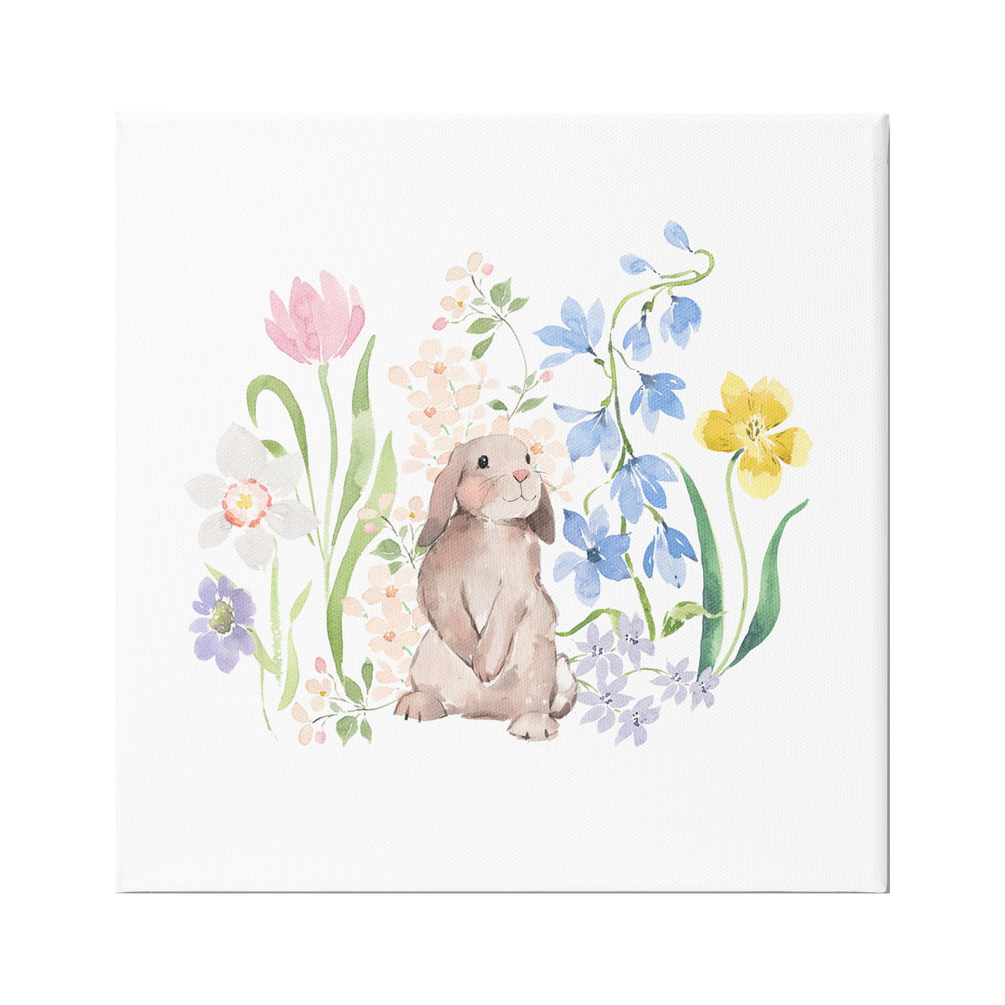 Stupell Industries Spring Flowers & Rabbit Animals & Insects Painting Gallery Wrapped Canvas Print Wall Art, 24 x 24