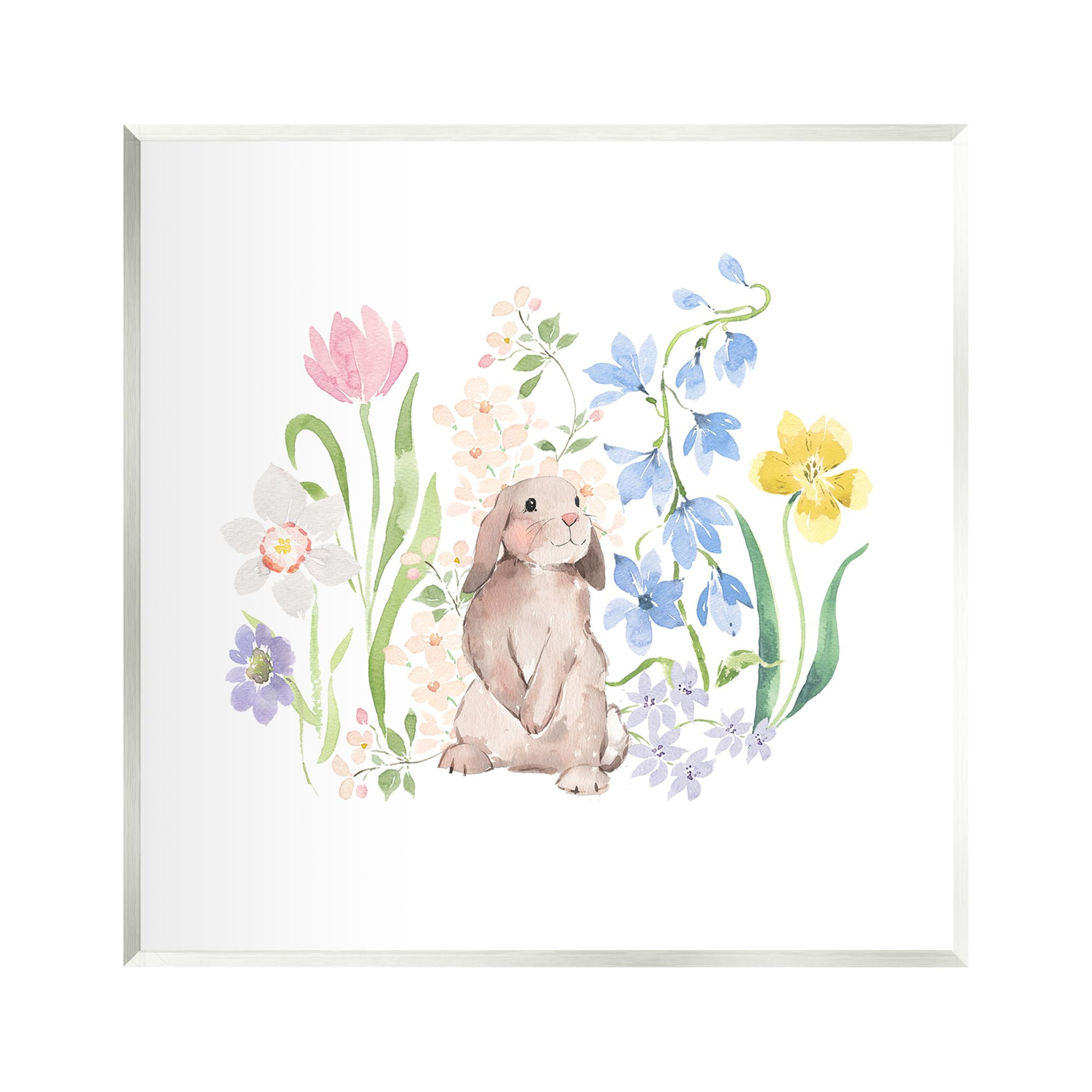 Stupell Industries Spring Flowers & Rabbit Animals & Insects Painting Unframed Art Print Wall Art, 12 x 12