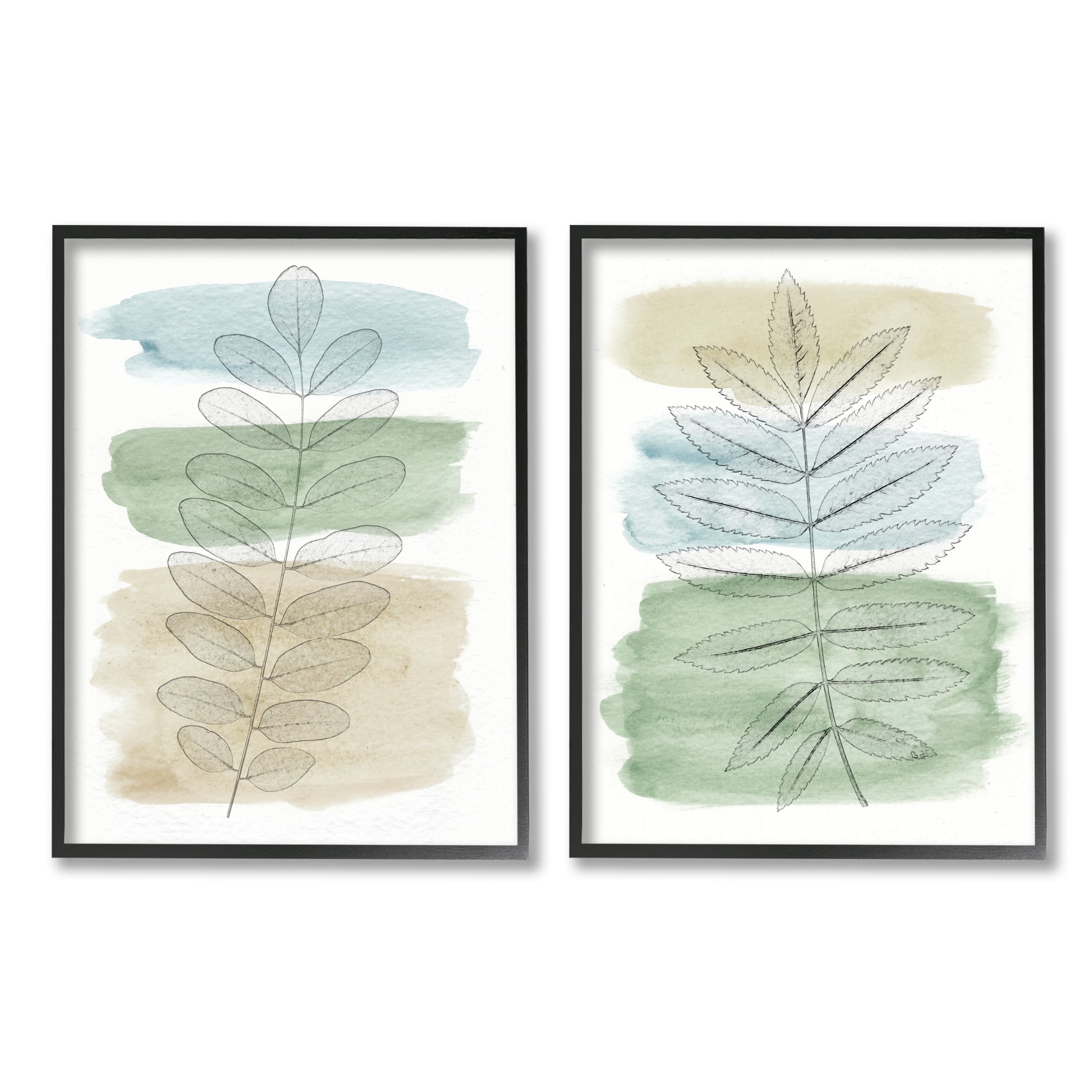 Stupell Industries Spring Forest Branches Over Soft Cool Neutrals Botanical & Floral Painting Black Framed Art Print Wall Art, 16 x 20, Set of 2