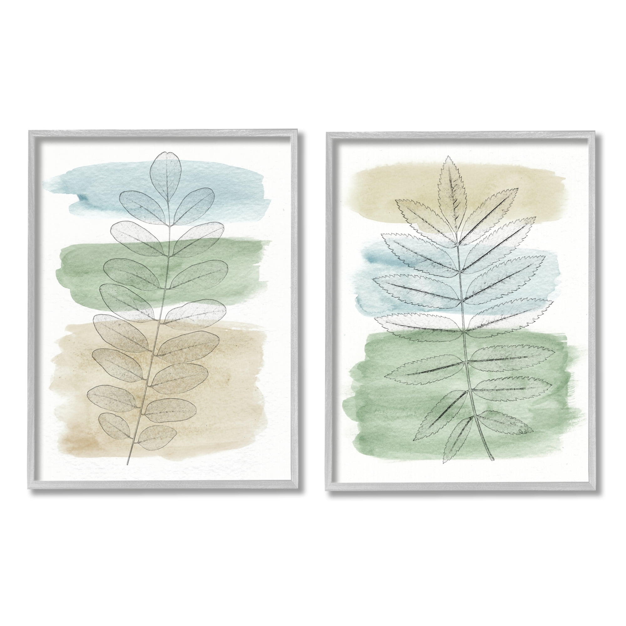 Stupell Industries Spring Forest Branches Over Soft Cool Neutrals Botanical & Floral Painting Gray Framed Art Print Wall Art, 16 x 20, Set of 2
