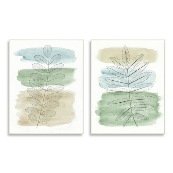 Stupell Industries Spring Forest Branches Over Soft Cool Neutrals Botanical & Floral Painting Unframed Art Print Wall Art, 10 x 15, Set of 2