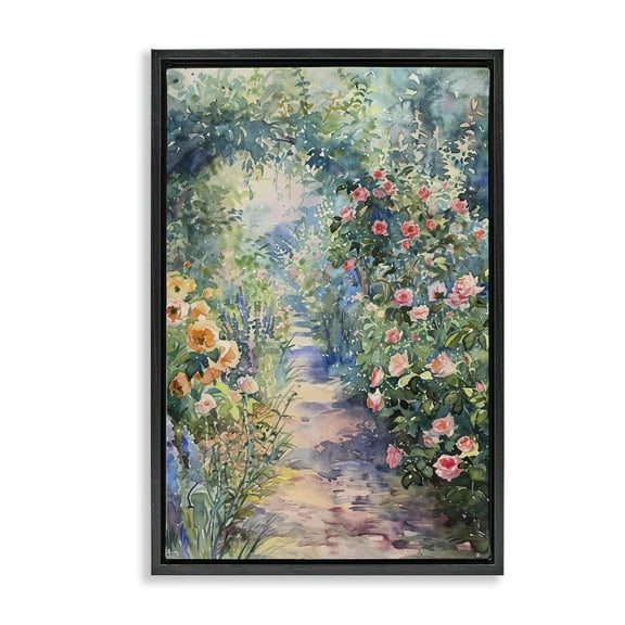 Stupell Industries Spring Garden Archway Landscape & Nature Painting Black Floater Framed Canvas Art Print Wall Art, 17 x 25