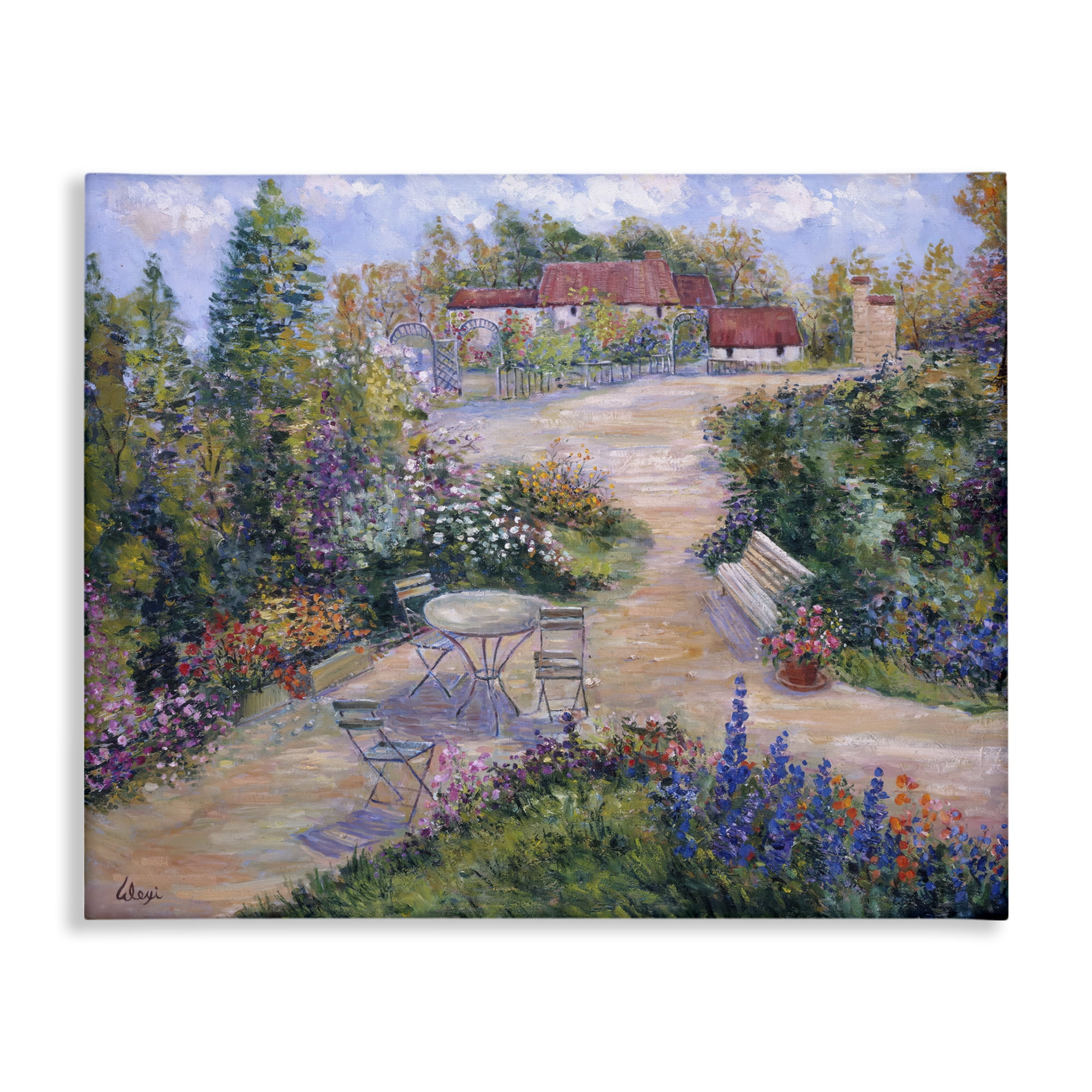 Stupell Industries Spring Garden Benches Landscape & Nature Painting Wrapped Canvas Art Print Wall Art, 20 x 16