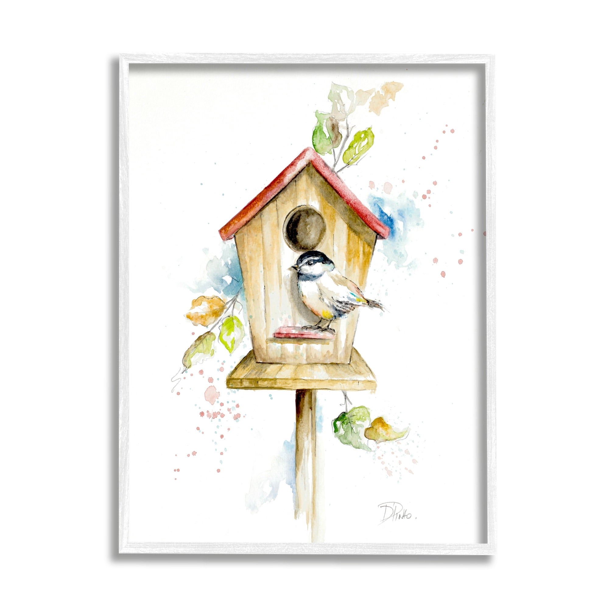 Stupell Industries Spring Garden Bird House Backyard Robin Illustration,11 x 14, Design by Patricia Pinto