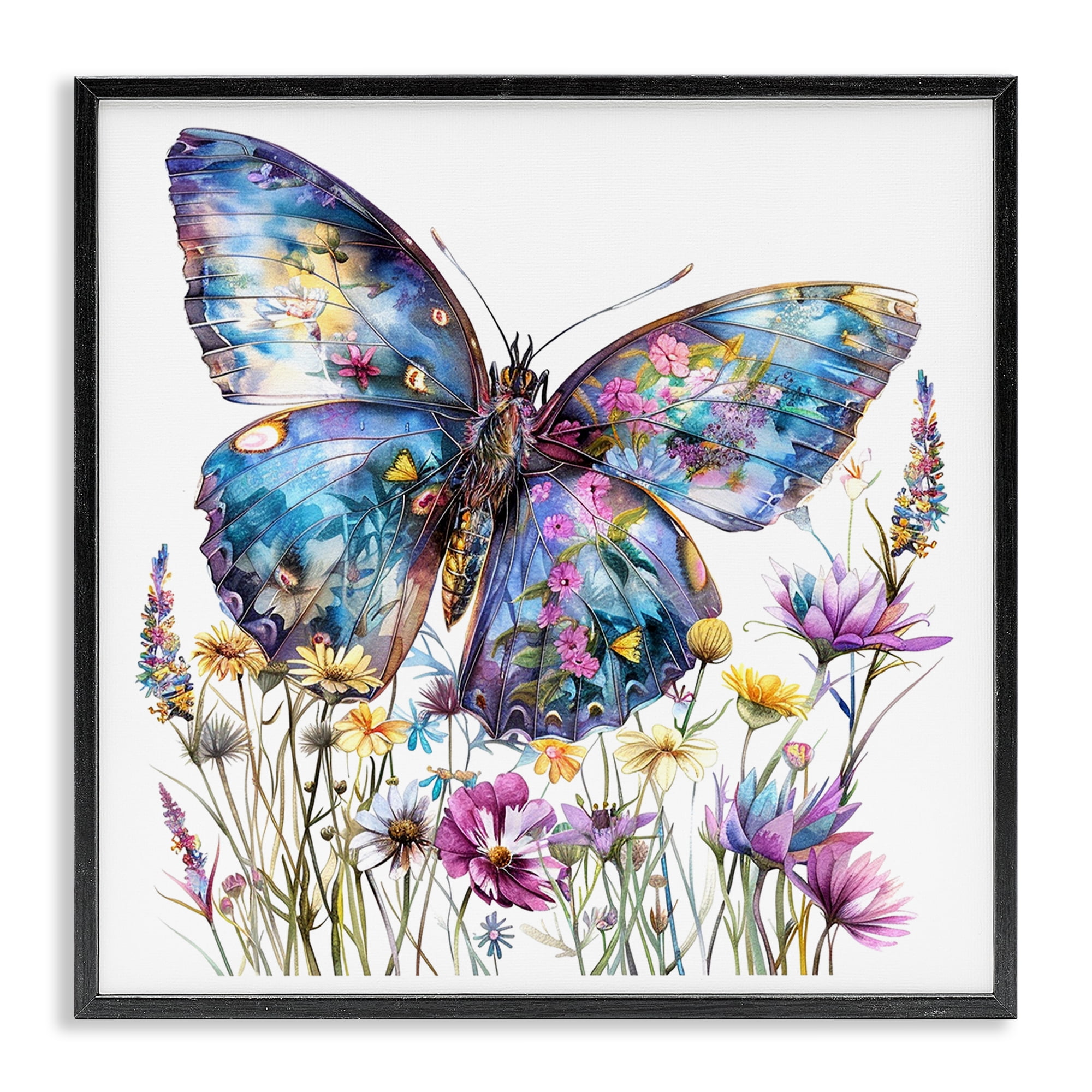 Stupell Industries Spring Garden Butterfly Insects Painting Black Framed Art Print Wall Art, 17 x 17