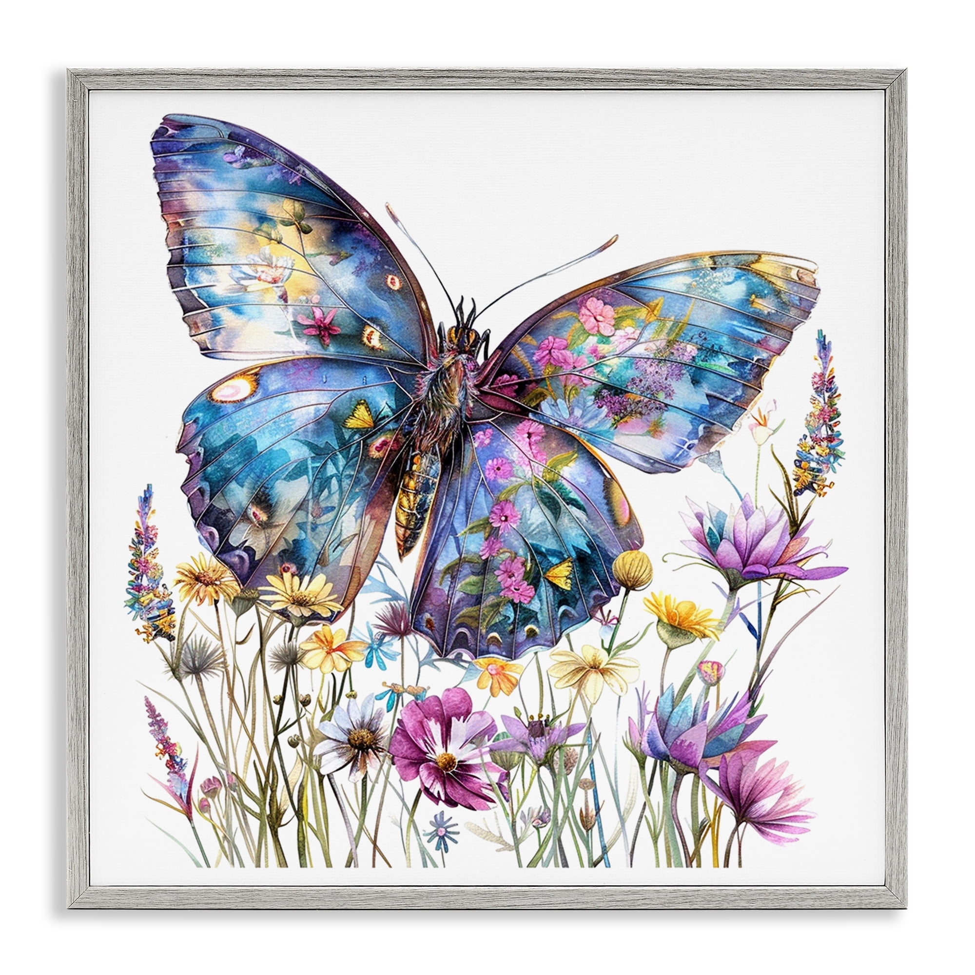 Stupell Industries Spring Garden Butterfly Insects Painting Gray Framed Art Print Wall Art, 17 x 17