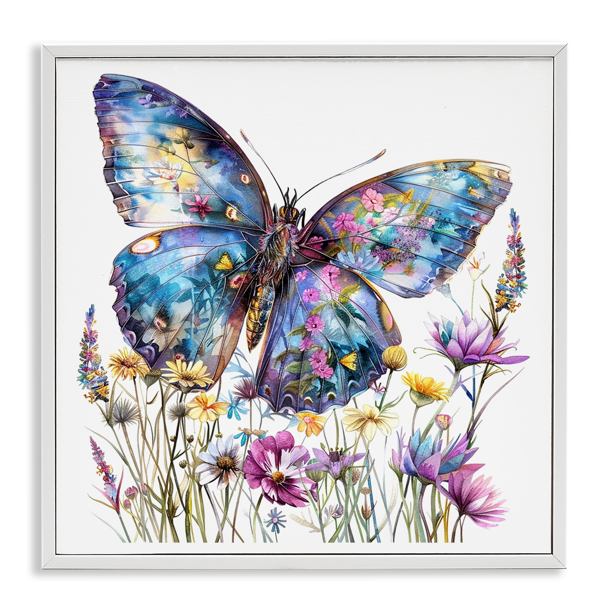 Stupell Industries Spring Garden Butterfly Insects Painting White Framed Art Print Wall Art, 17 x 17