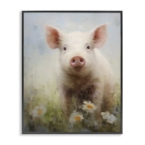 Stupell Industries Spring Garden Piggy Animals Painting Black Framed Art Print Wall Art, 11 x 14
