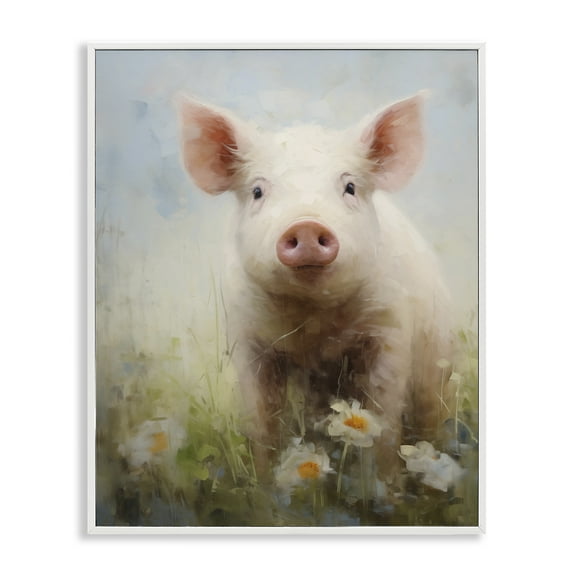 Stupell Industries Spring Garden Piggy Animals Painting White Framed Art Print Wall Art, 16 x 20
