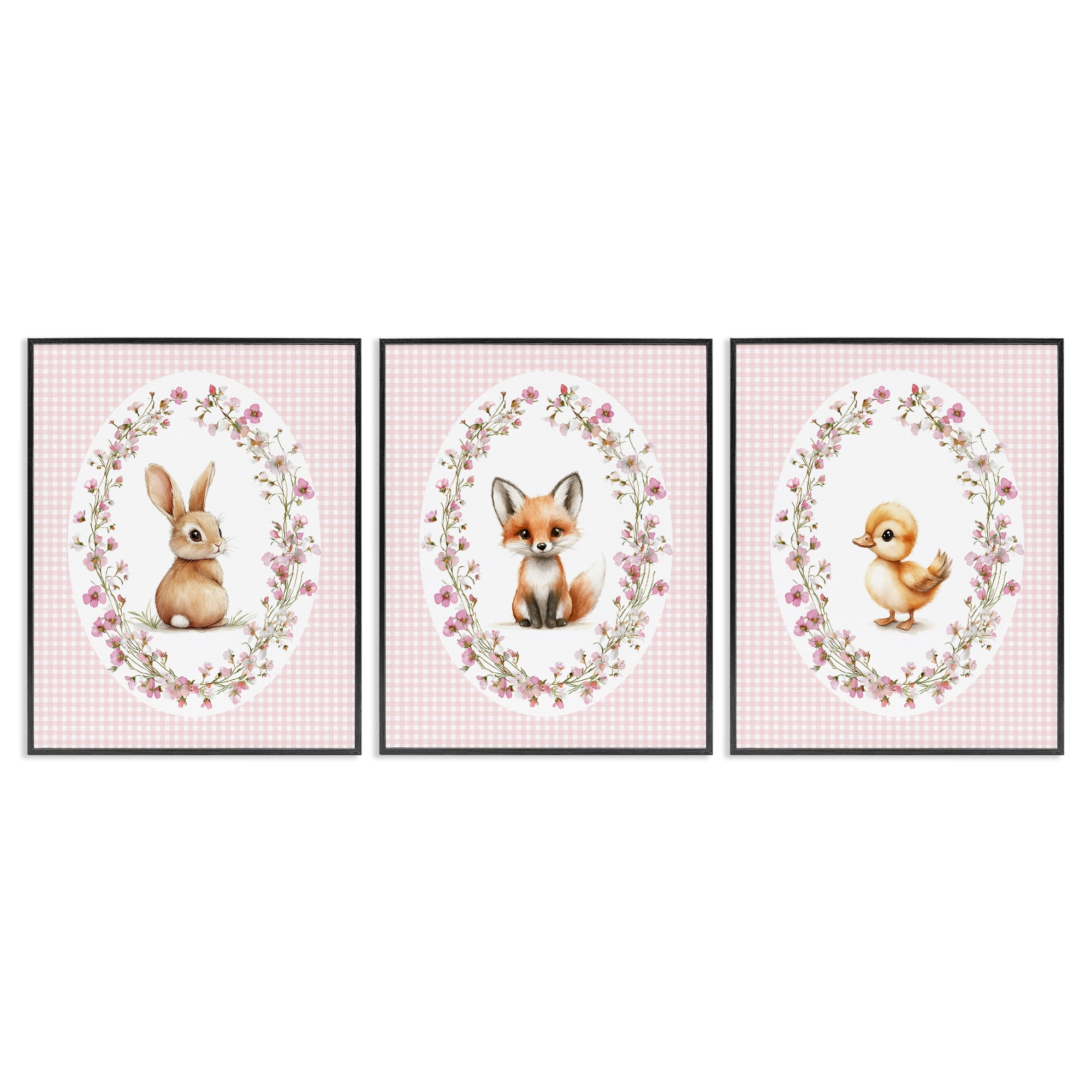 Stupell Industries Spring Gingham Animals 3 Piece Black Framed Giclee Art Set, design by Christine Simpson Art