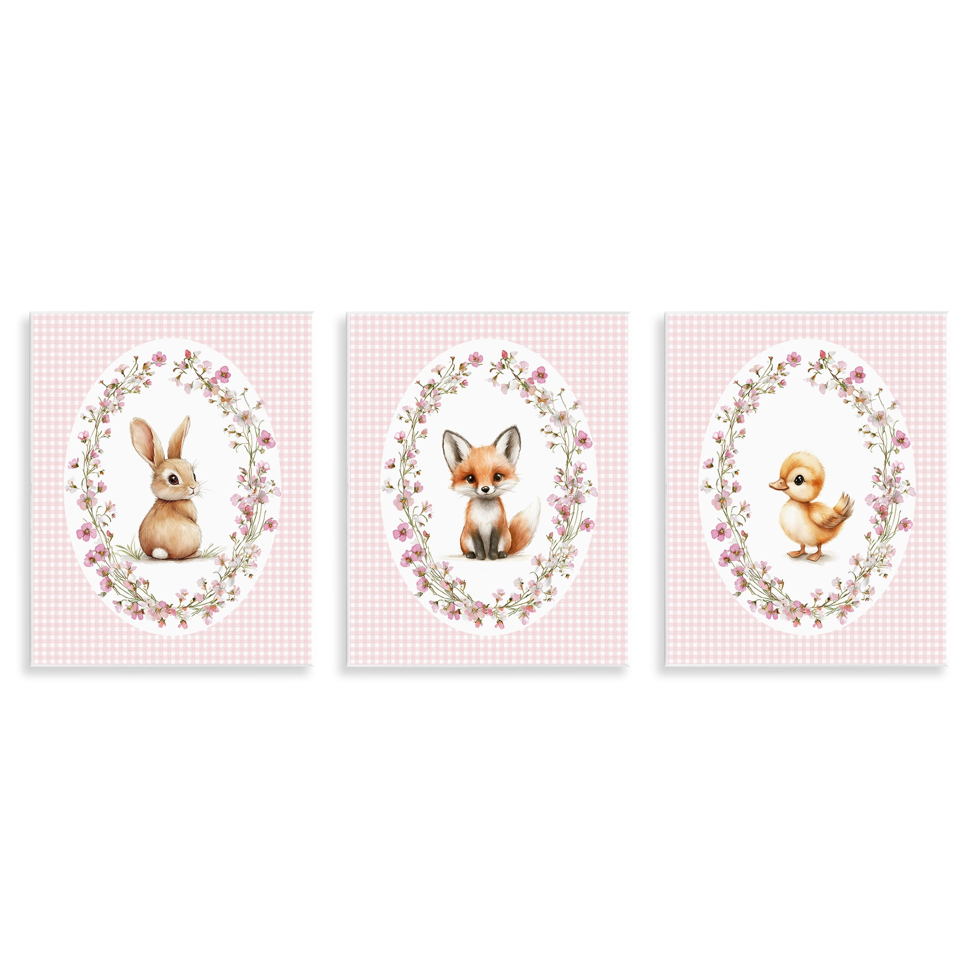 Stupell Industries Spring Gingham Animals 3 Piece Wall Plaque Art Set, design by Christine Simpson Art