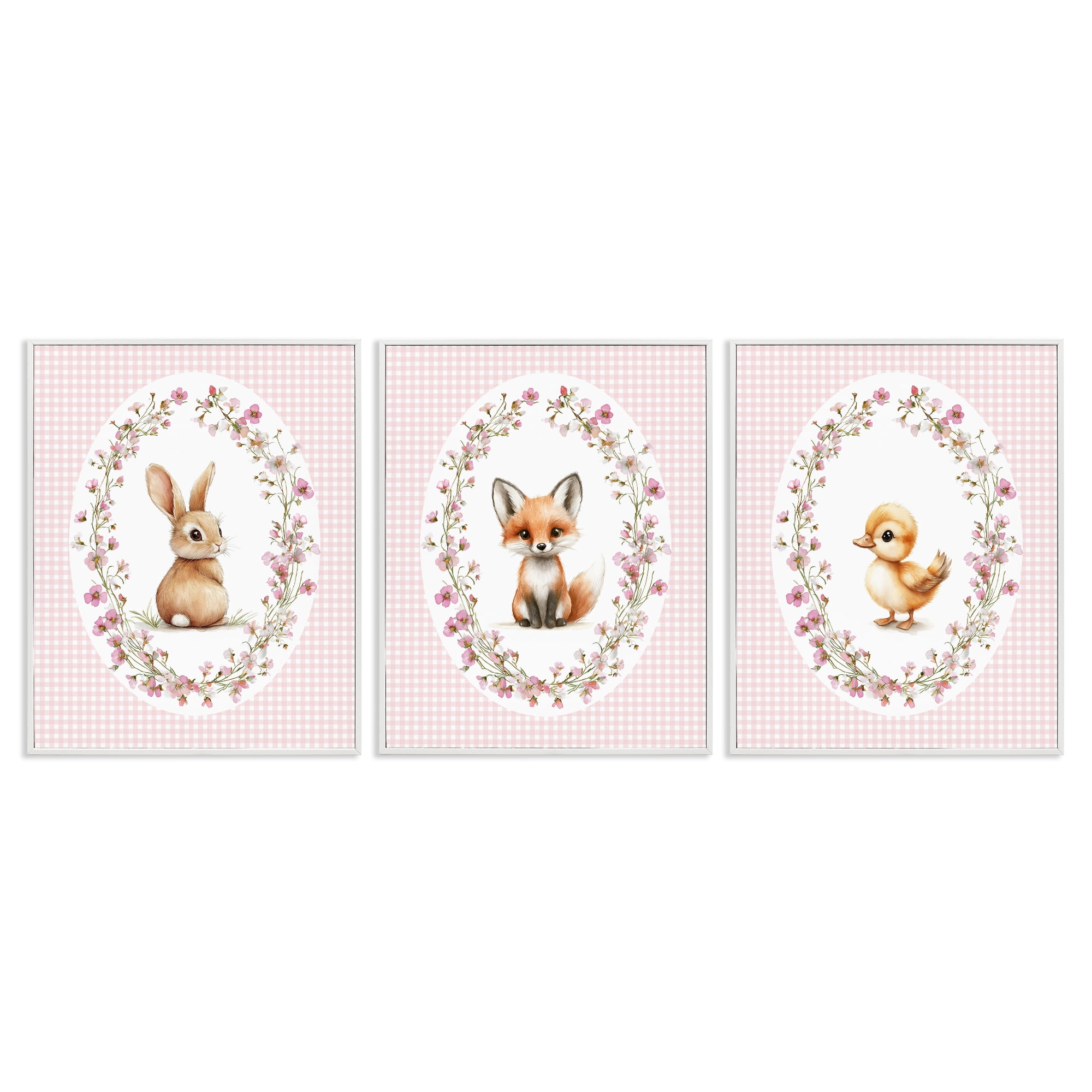 Stupell Industries Spring Gingham Animals 3 Piece White Framed Giclee Art Set, design by Christine Simpson Art