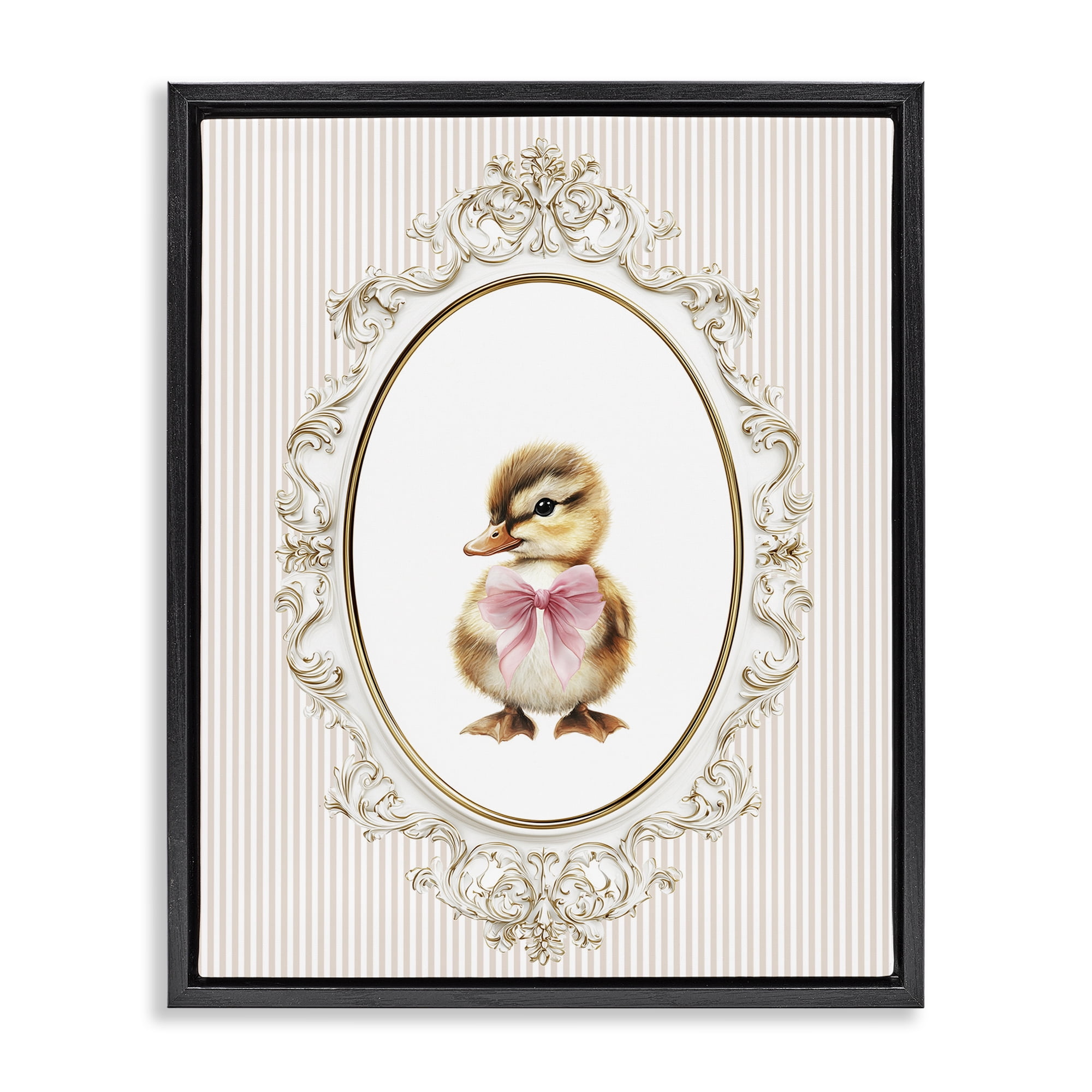 Stupell Industries Spring Gingham Baby Duck Black Framed Floater Canvas Wall Art, design by Christine Simpson Art