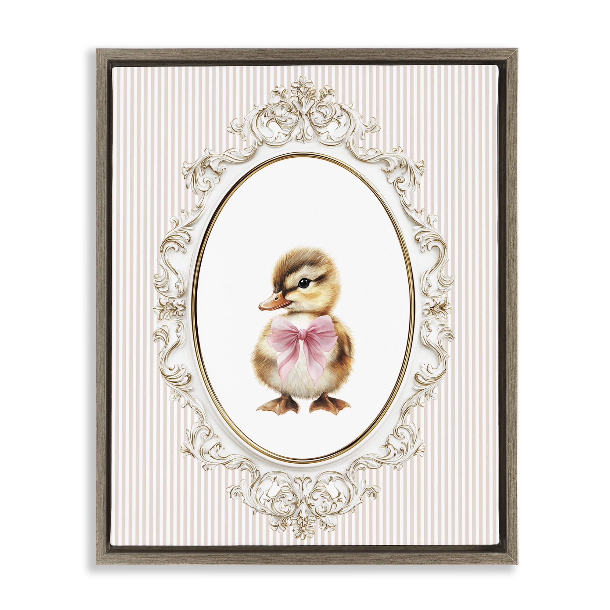 Stupell Industries Spring Gingham Baby Duck Brown Framed Floater Canvas Wall Art, design by Christine Simpson Art