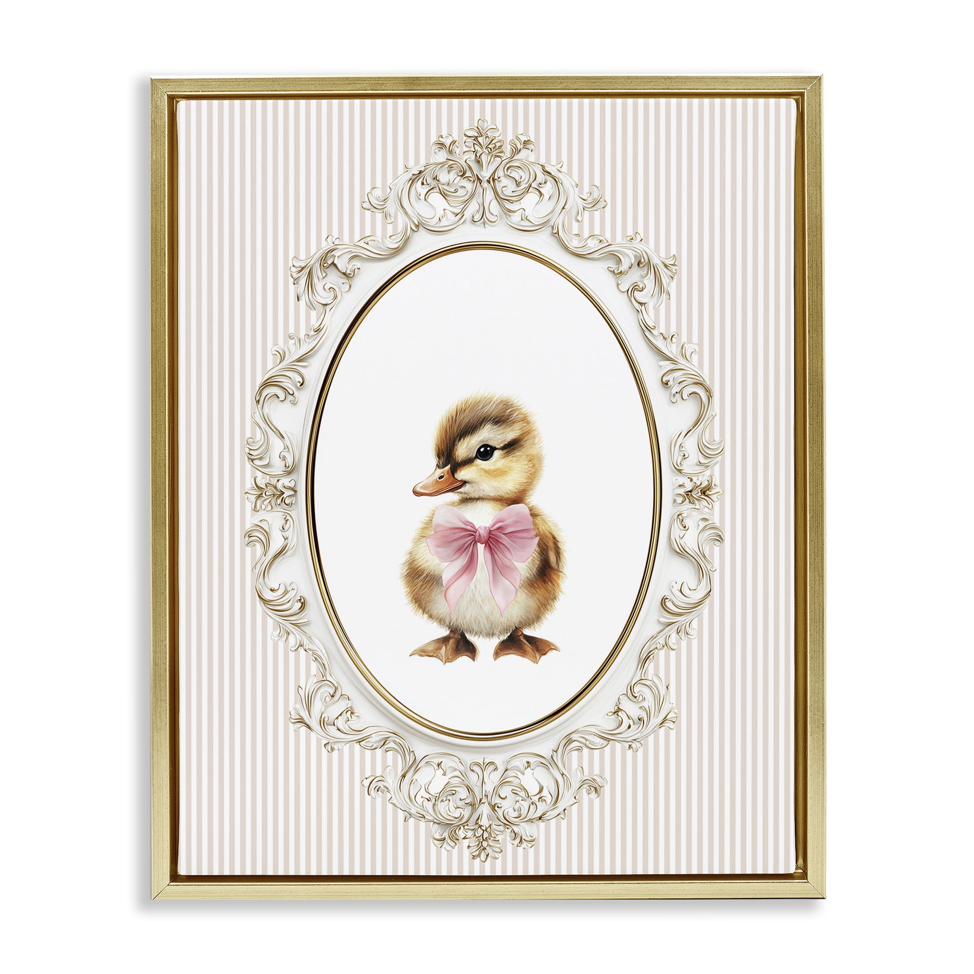 Stupell Industries Spring Gingham Baby Duck Gold Framed Floater Canvas Wall Art, design by Christine Simpson Art