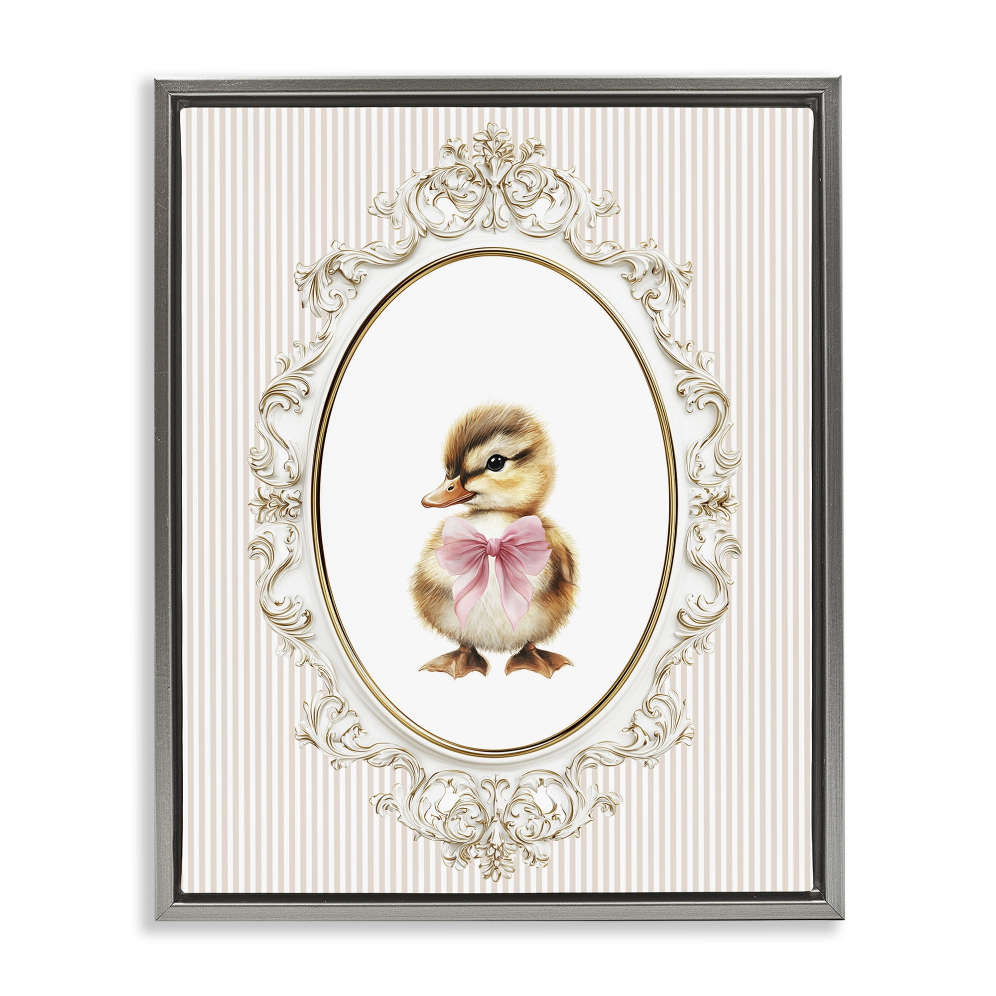 Stupell Industries Spring Gingham Baby Duck Gray Framed Floater Canvas Wall Art, design by Christine Simpson Art