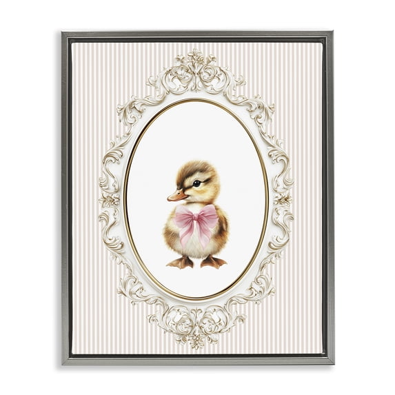 Stupell Industries Cottage Spring Gingham Baby Duck Gray Floating Frame Canvas Art, 25 x 31, by Christine Simpson Art
