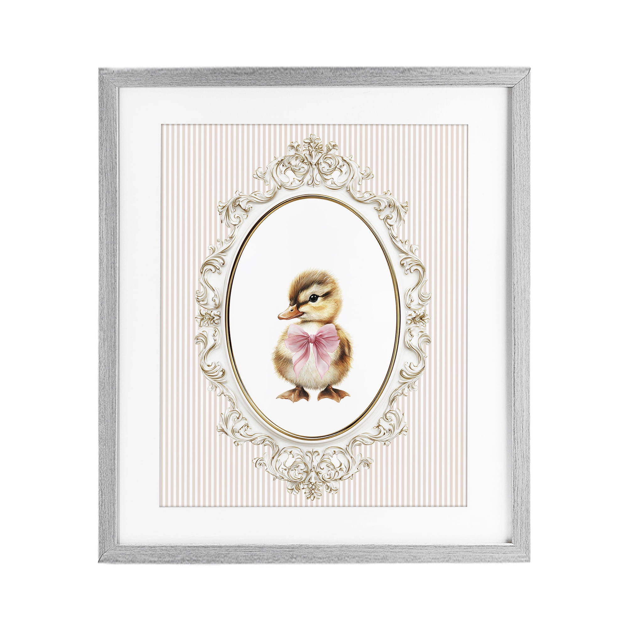 Stupell Industries Spring Gingham Baby Duck Gray Framed Print Under Glass, design by Christine Simpson Art