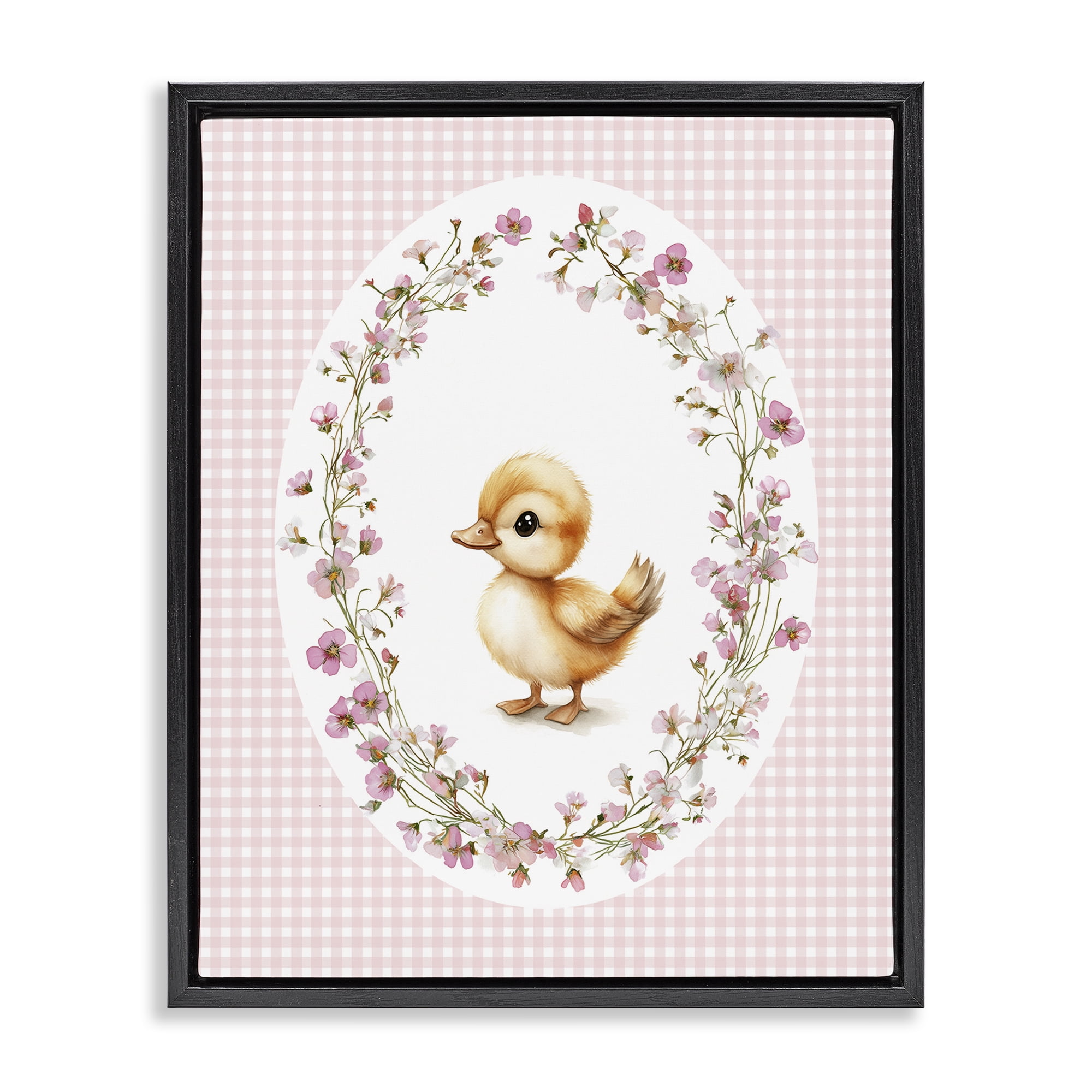 Stupell Industries Spring Gingham Duckling Black Framed Floater Canvas Wall Art, design by Christine Simpson Art
